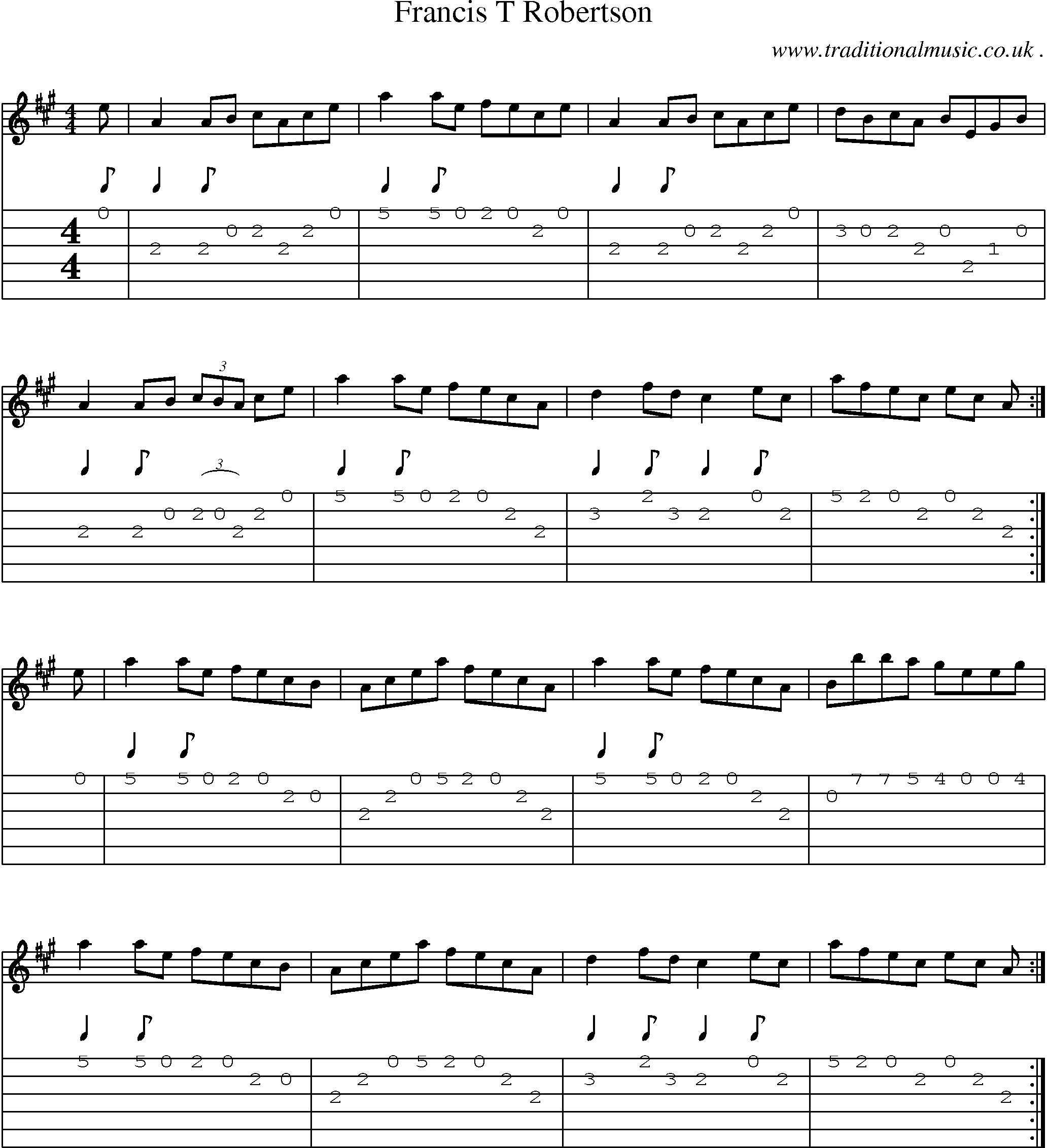 Sheet-music  score, Chords and Guitar Tabs for Francis T Robertson