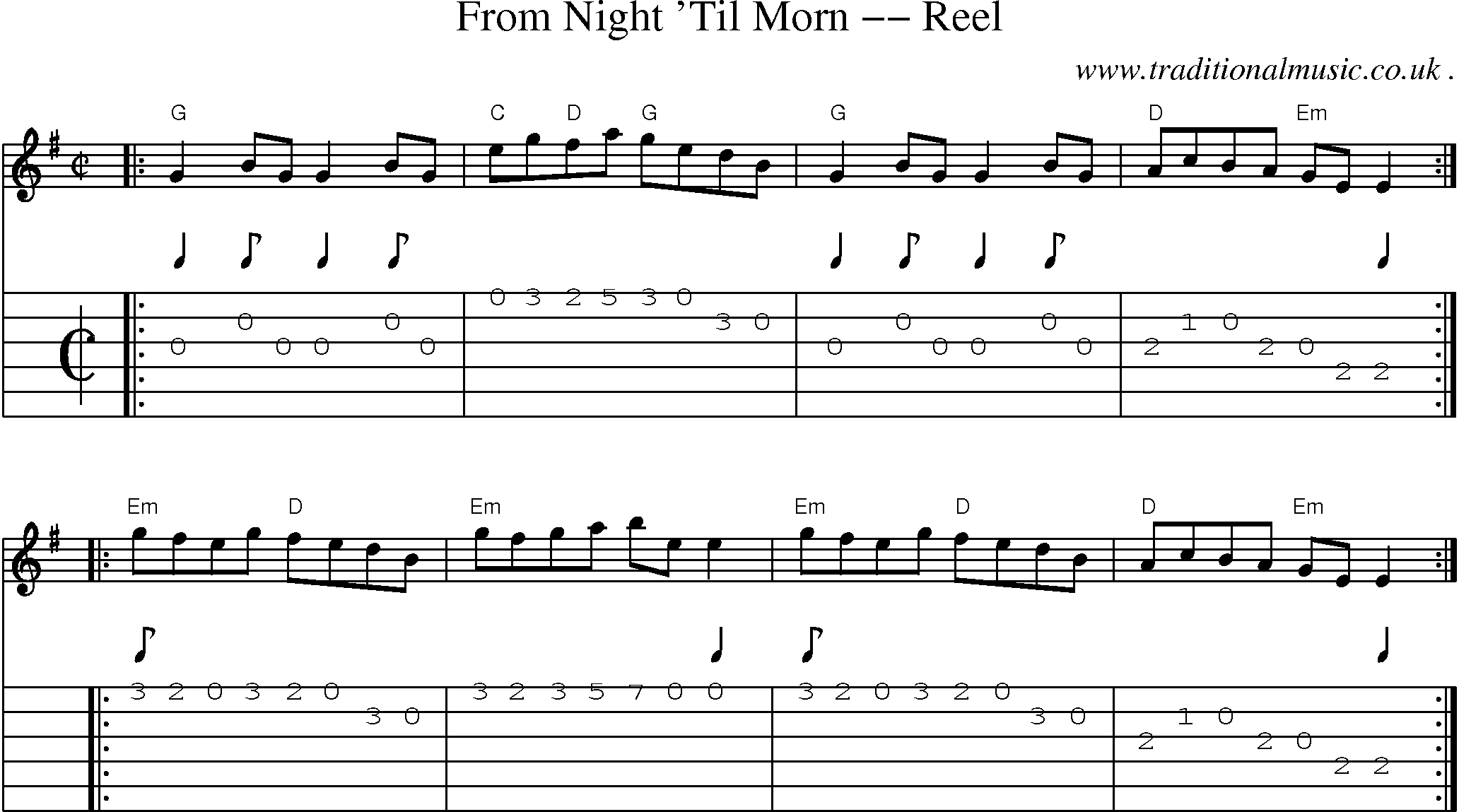 Sheet-music  score, Chords and Guitar Tabs for From Night Til Morn -- Reel