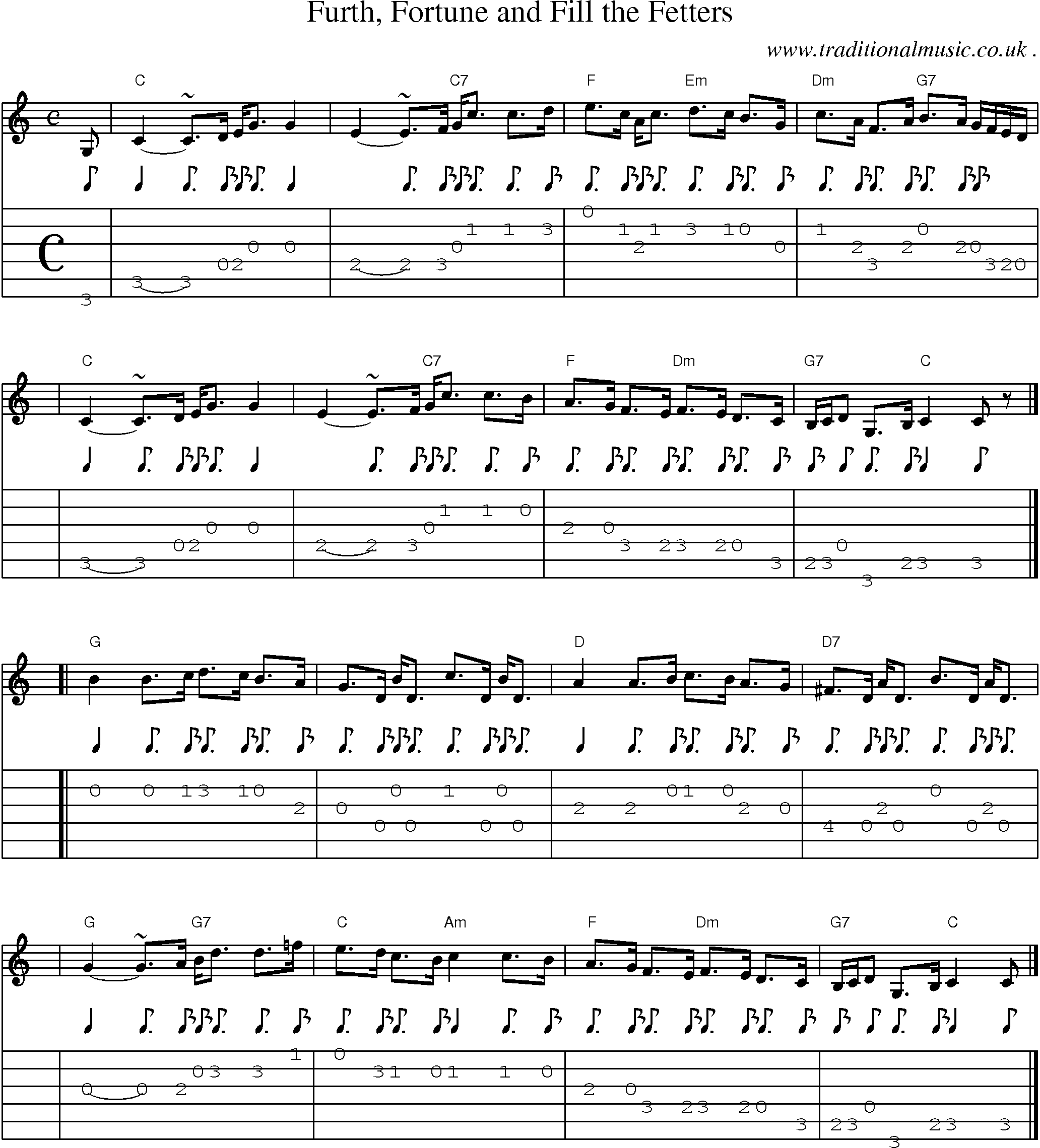 Sheet-music  score, Chords and Guitar Tabs for Furth Fortune And Fill The Fetters