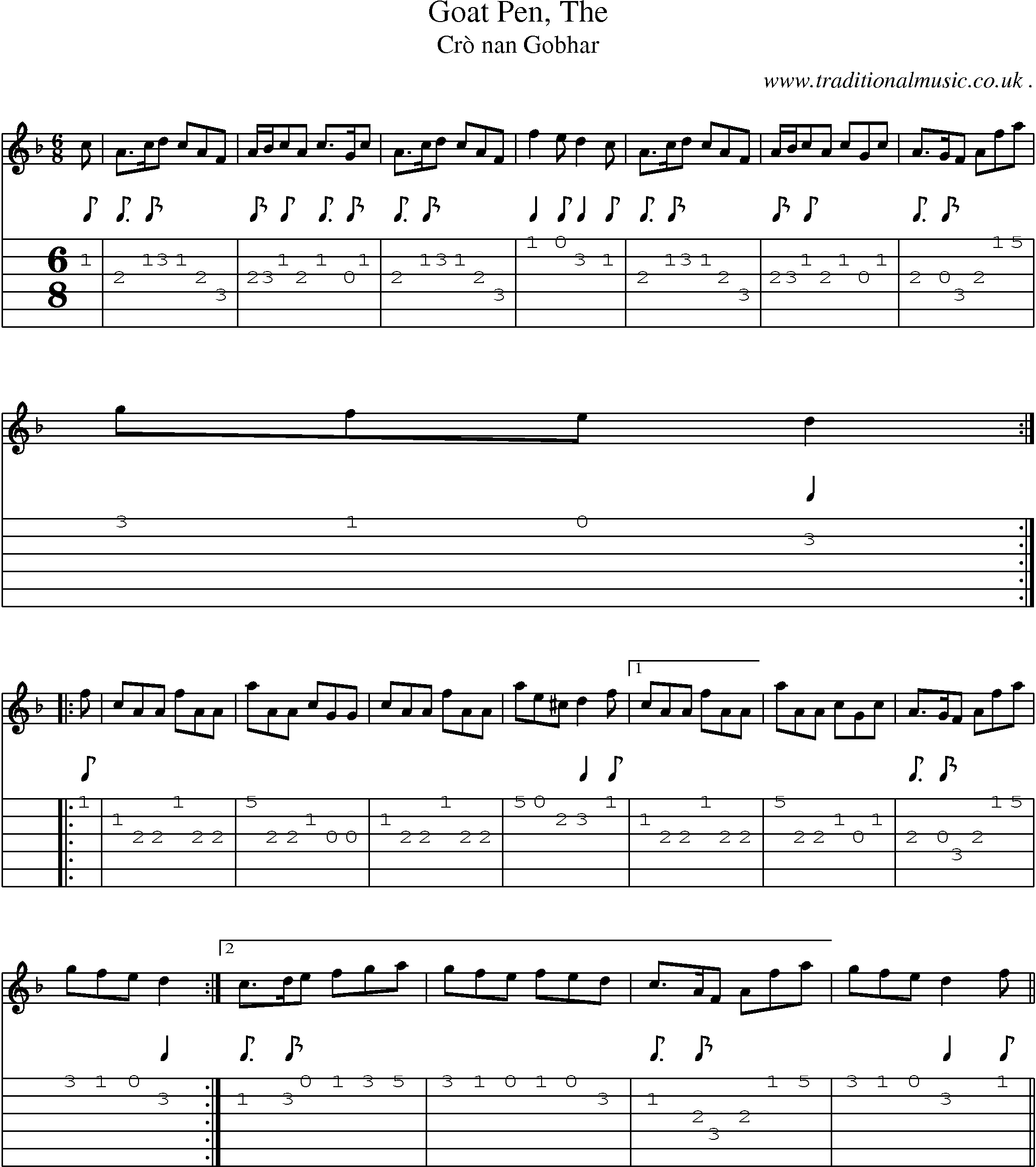 Sheet-music  score, Chords and Guitar Tabs for Goat Pen The