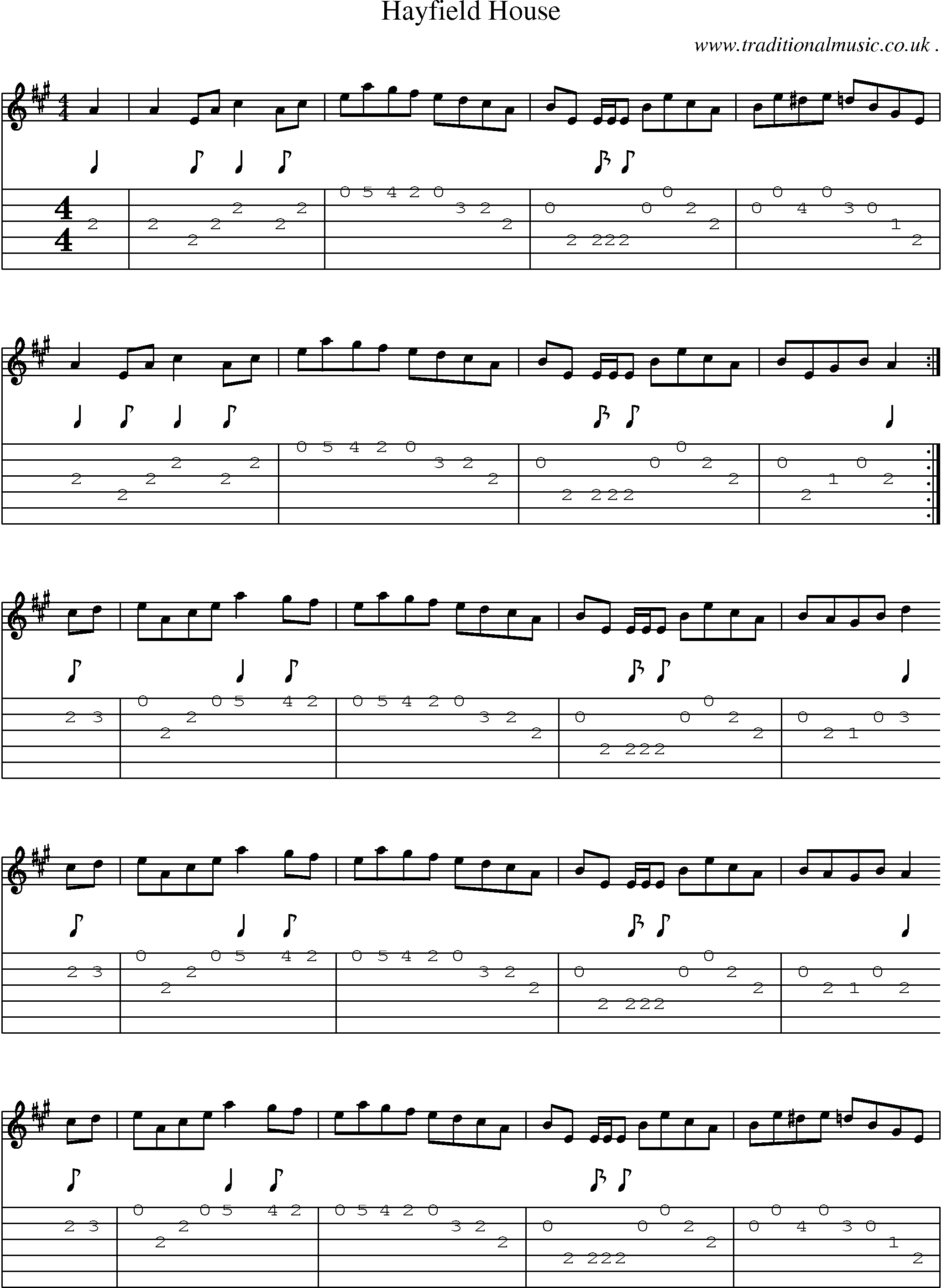 Sheet-music  score, Chords and Guitar Tabs for Hayfield House