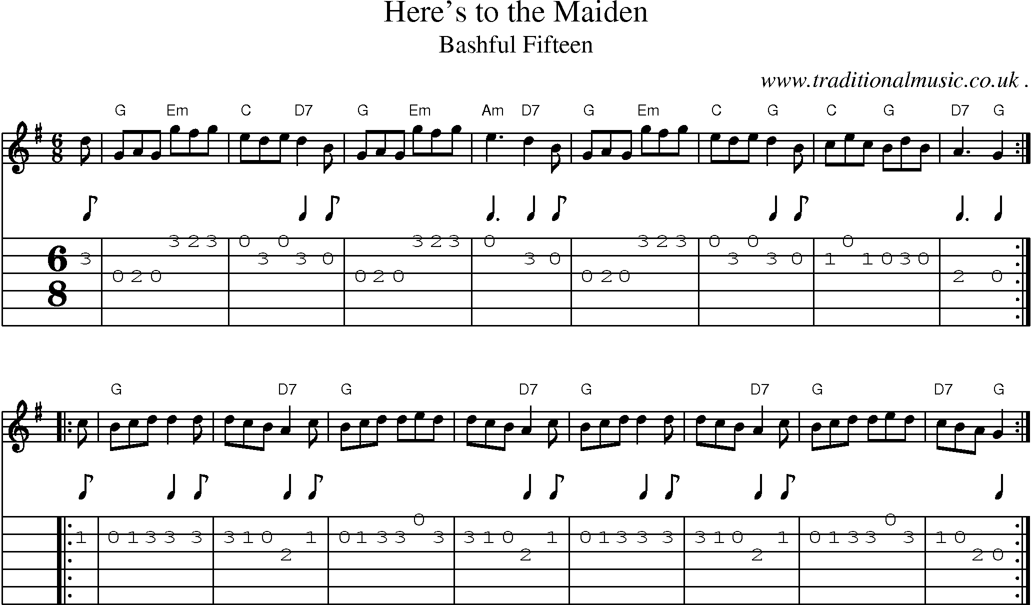 Sheet-music  score, Chords and Guitar Tabs for Heres To The Maiden