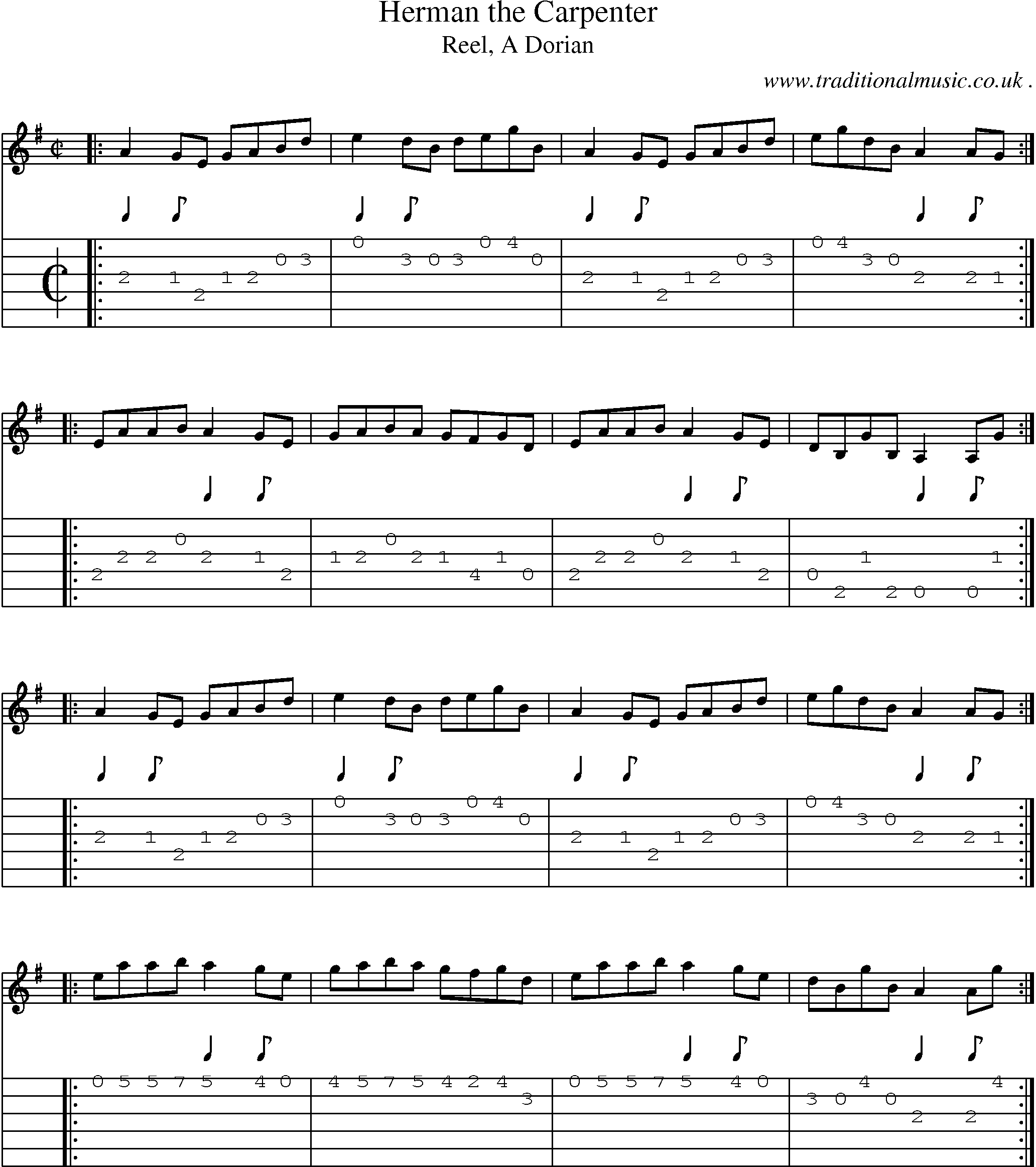 Sheet-music  score, Chords and Guitar Tabs for Herman The Carpenter