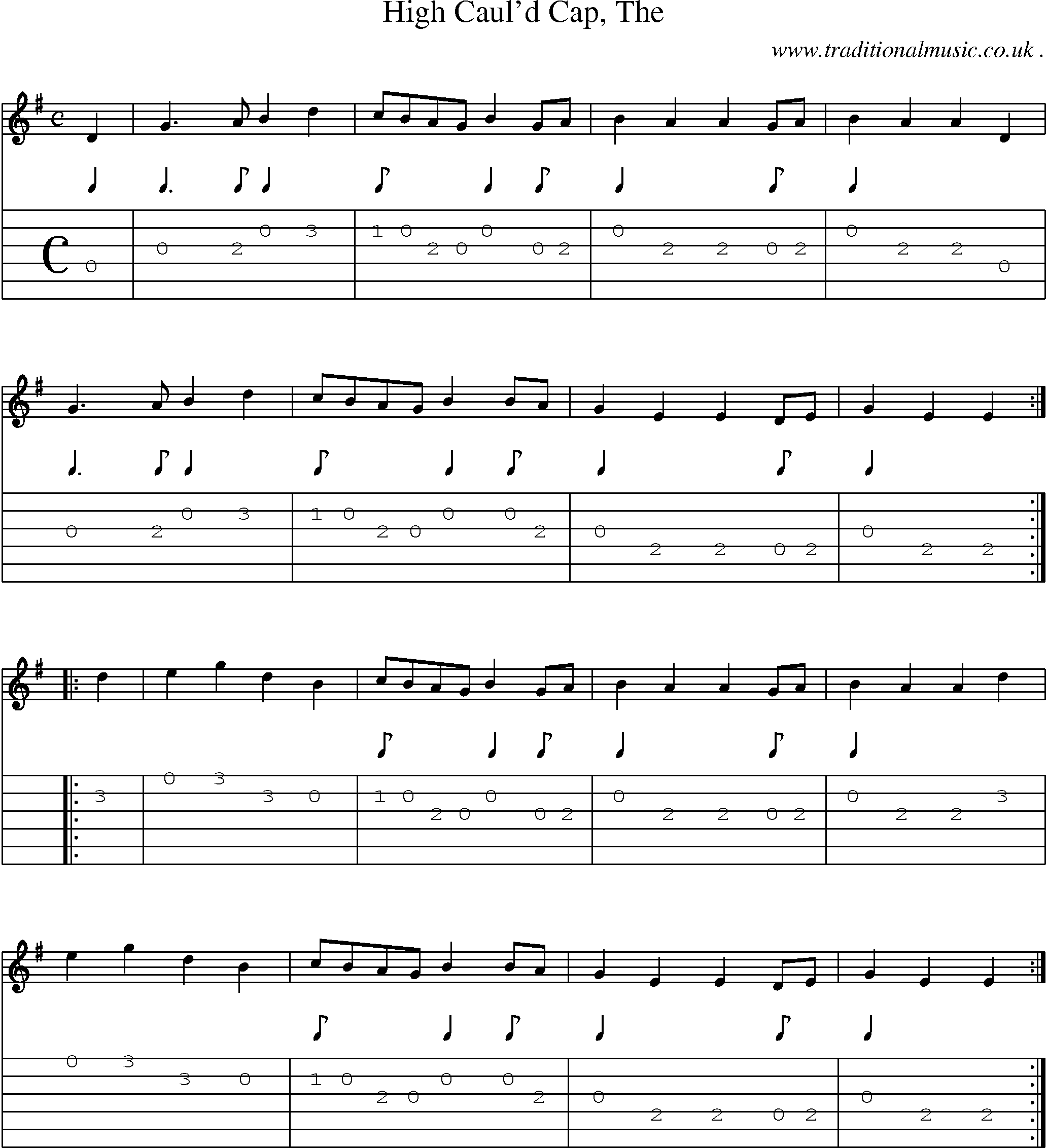 Sheet-music  score, Chords and Guitar Tabs for High Cauld Cap The