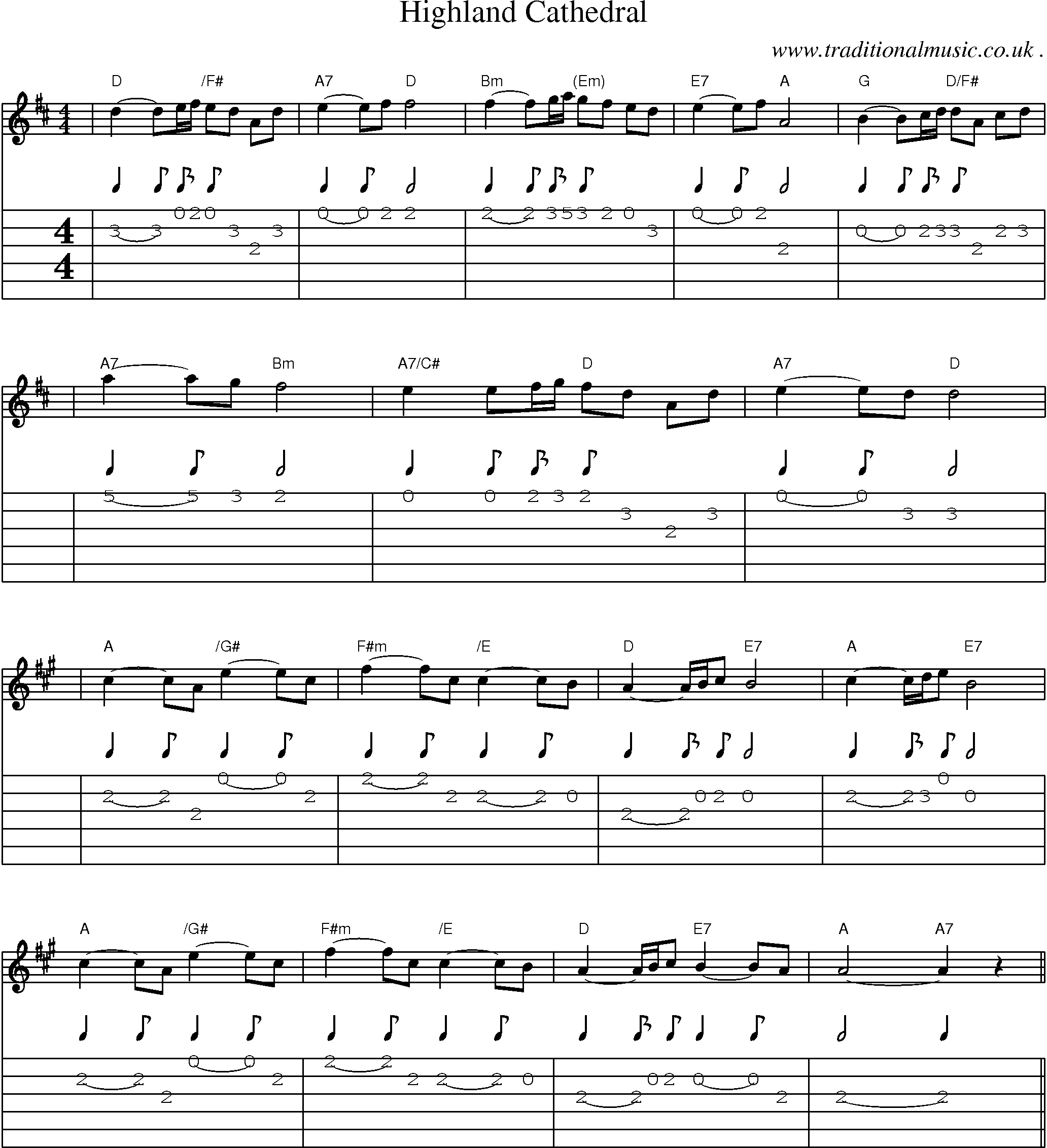 Sheet-music  score, Chords and Guitar Tabs for Highland Cathedral