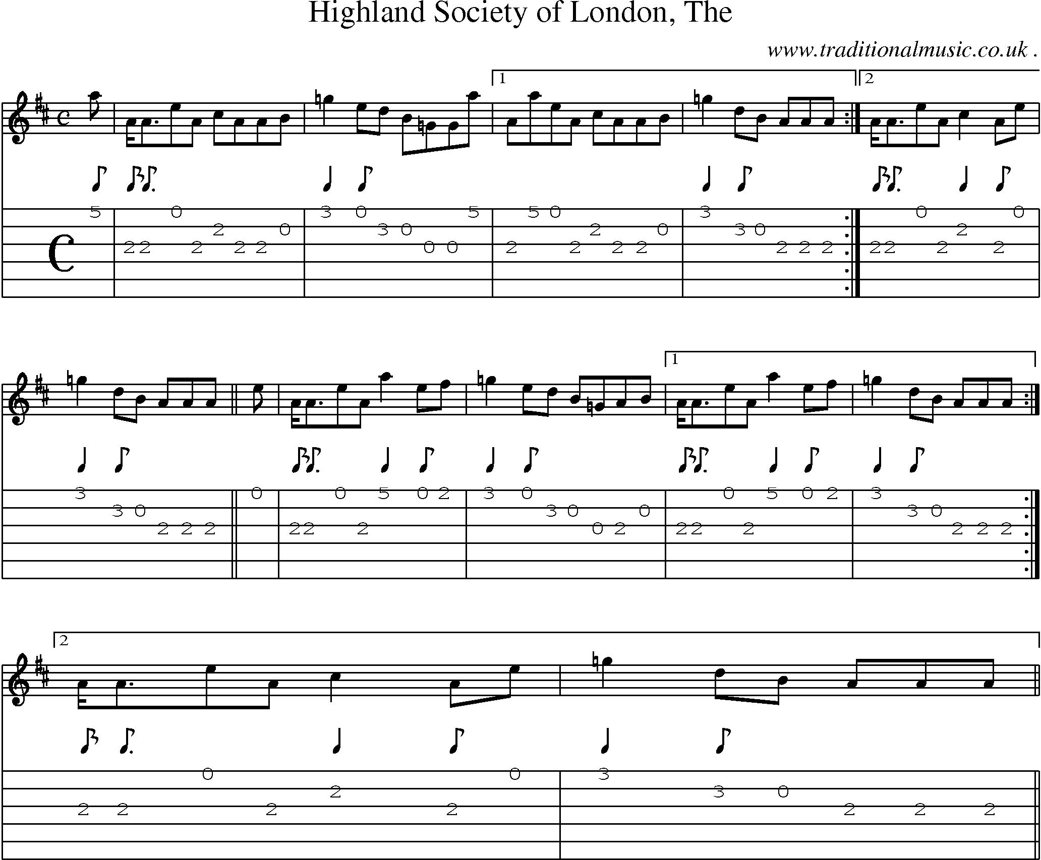 Sheet-music  score, Chords and Guitar Tabs for Highland Society Of London The