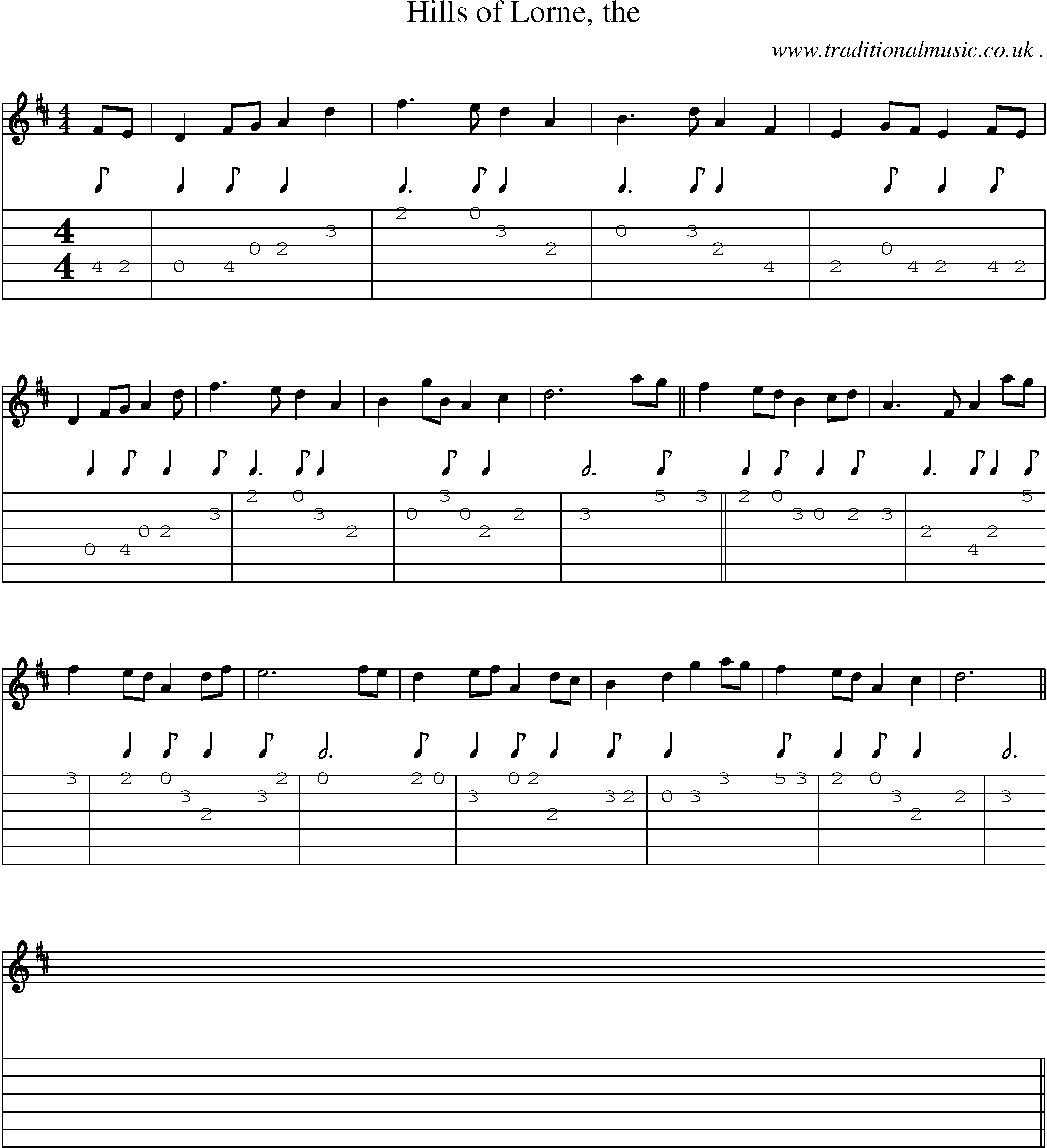 Sheet-music  score, Chords and Guitar Tabs for Hills Of Lorne The