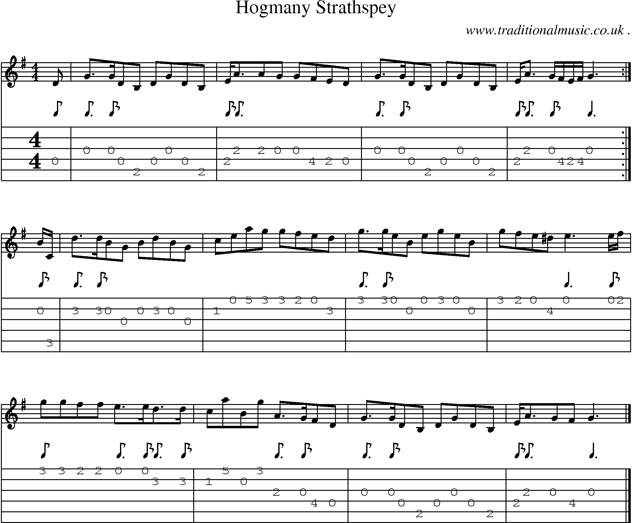 Sheet-music  score, Chords and Guitar Tabs for Hogmany Strathspey