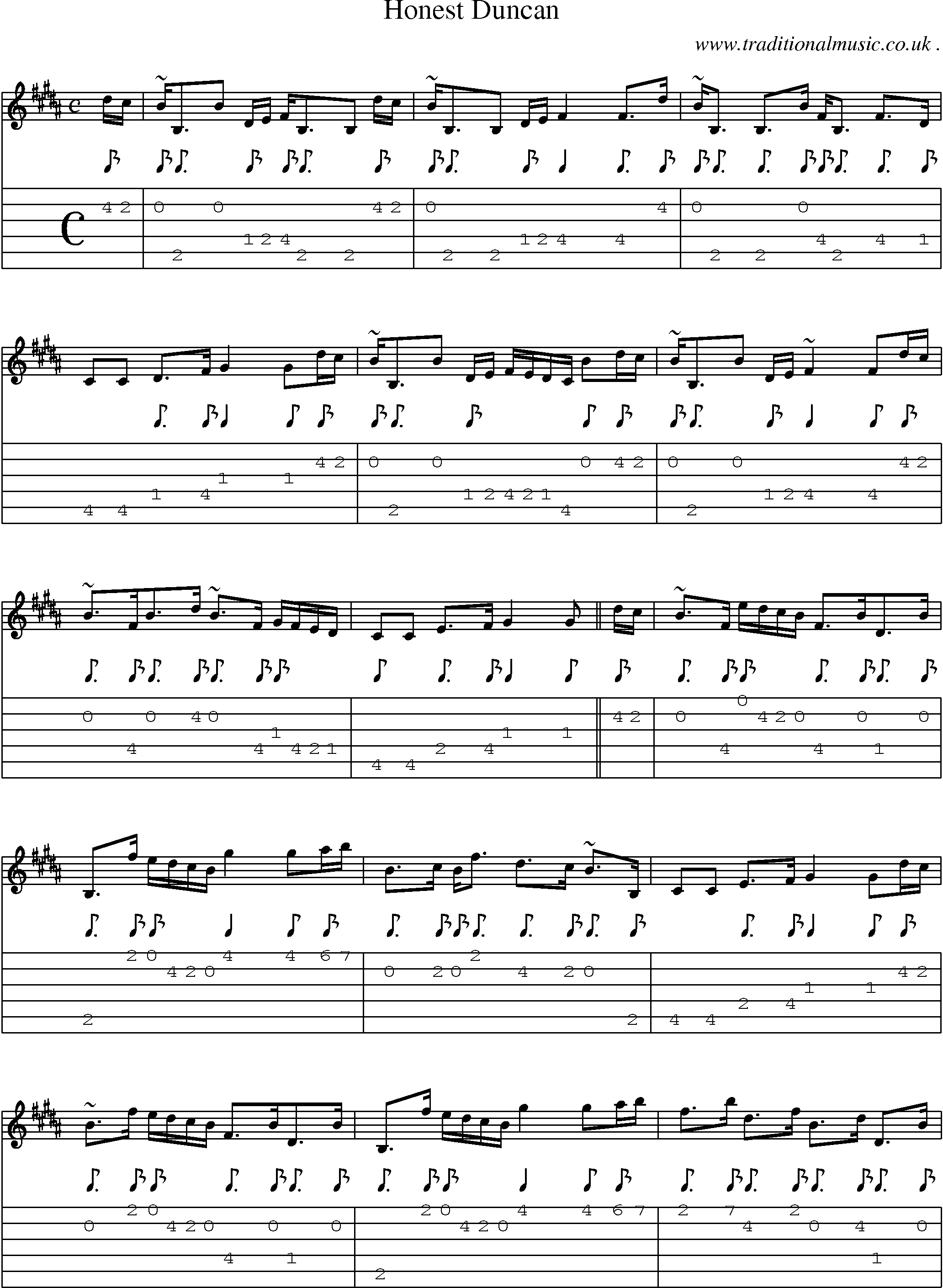 Sheet-music  score, Chords and Guitar Tabs for Honest Duncan