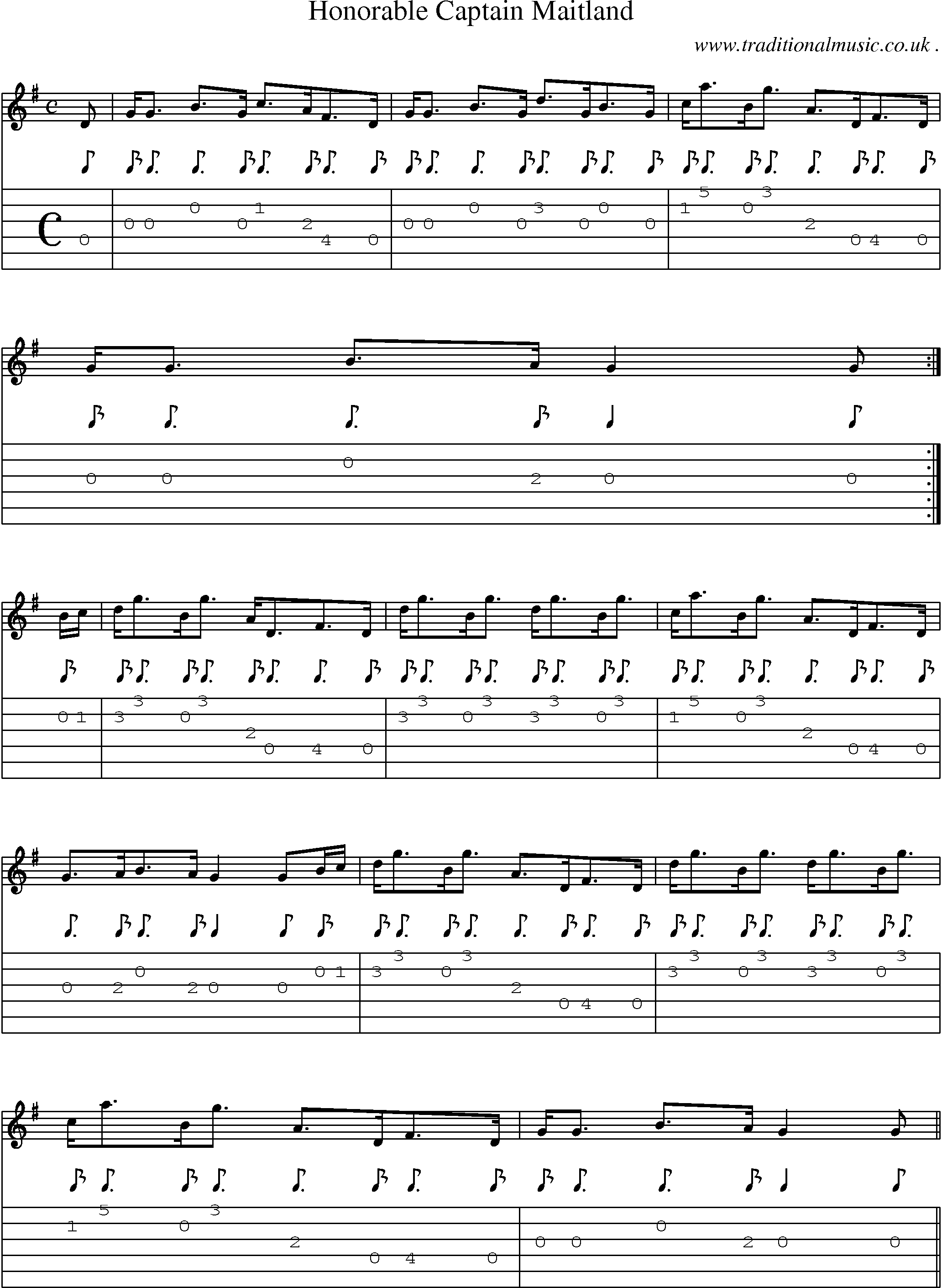 Sheet-music  score, Chords and Guitar Tabs for Honorable Captain Maitland