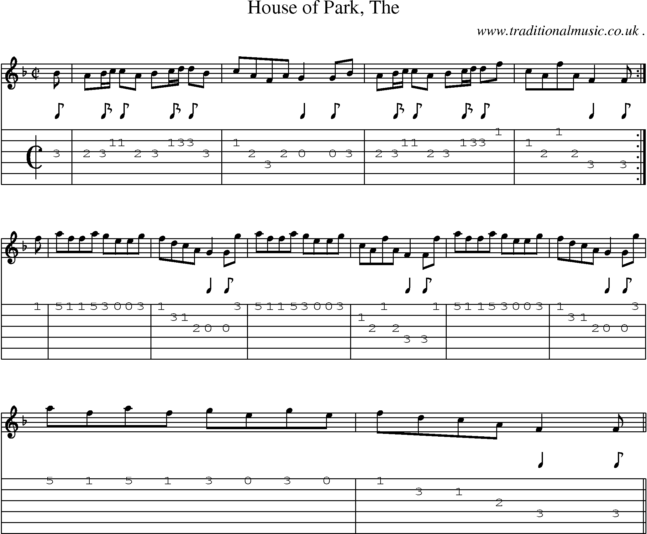 Sheet-music  score, Chords and Guitar Tabs for House Of Park The