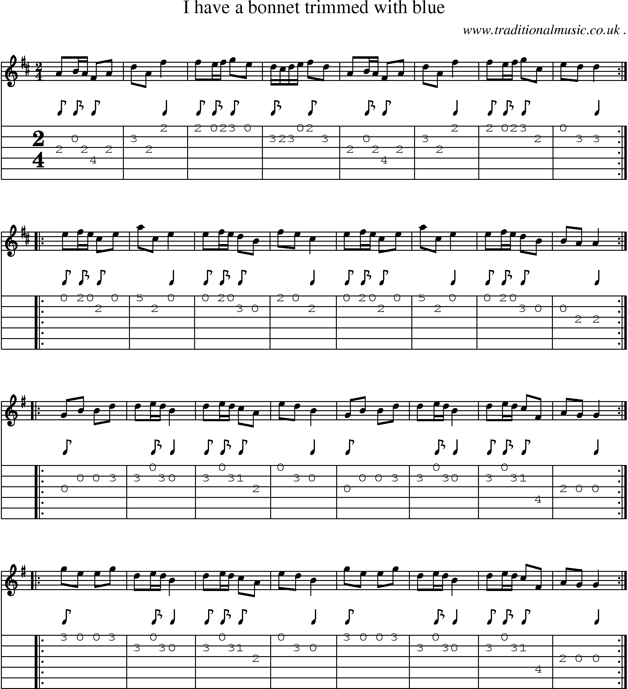 Sheet-music  score, Chords and Guitar Tabs for I Have A Bonnet Trimmed With Blue