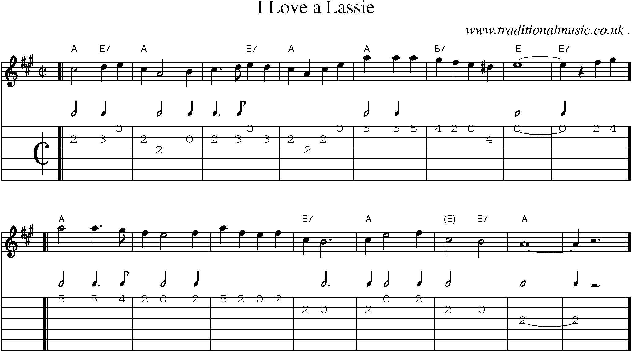 Sheet-music  score, Chords and Guitar Tabs for I Love A Lassie
