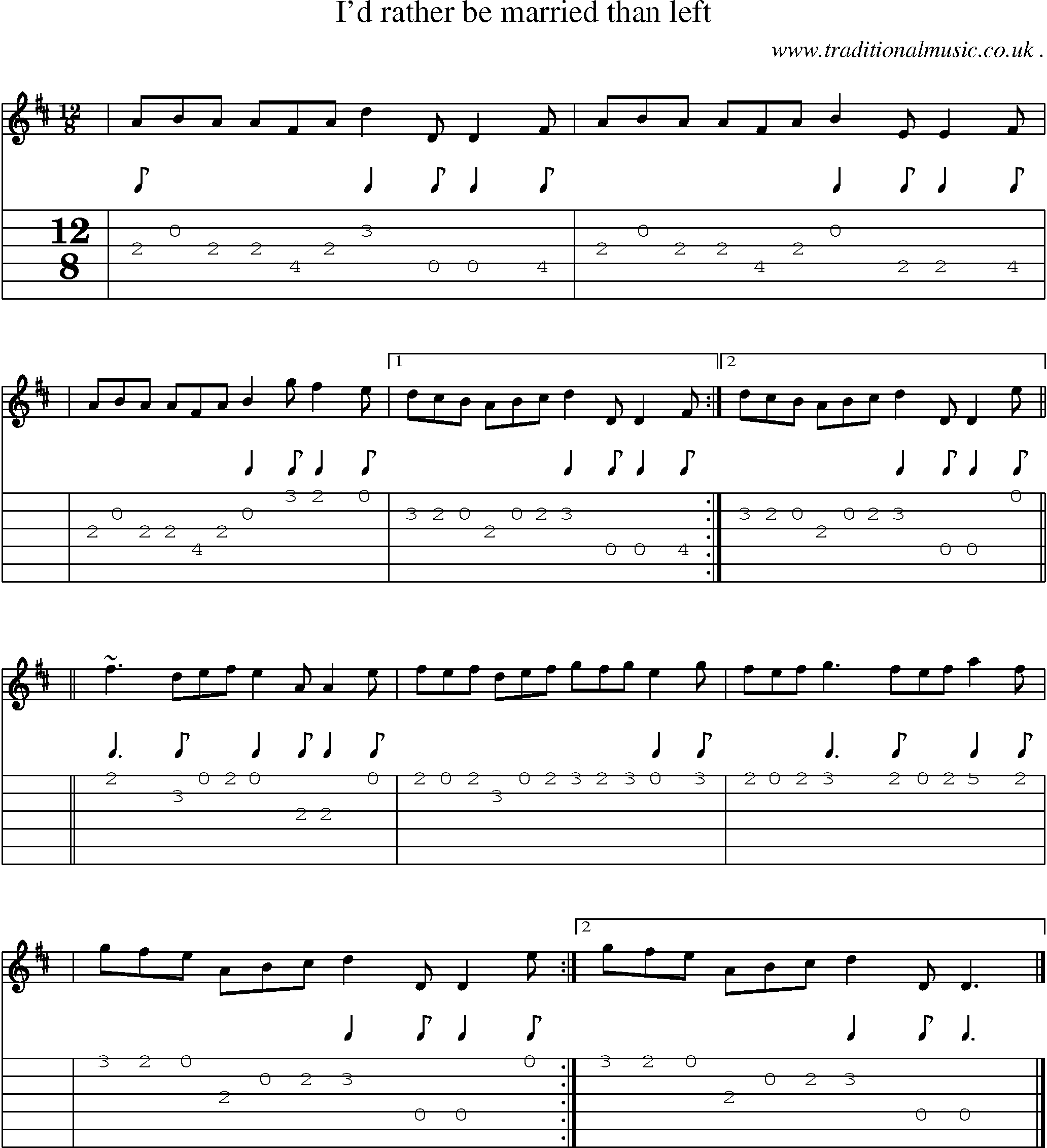 Sheet-music  score, Chords and Guitar Tabs for Id Rather Be Married Than Left