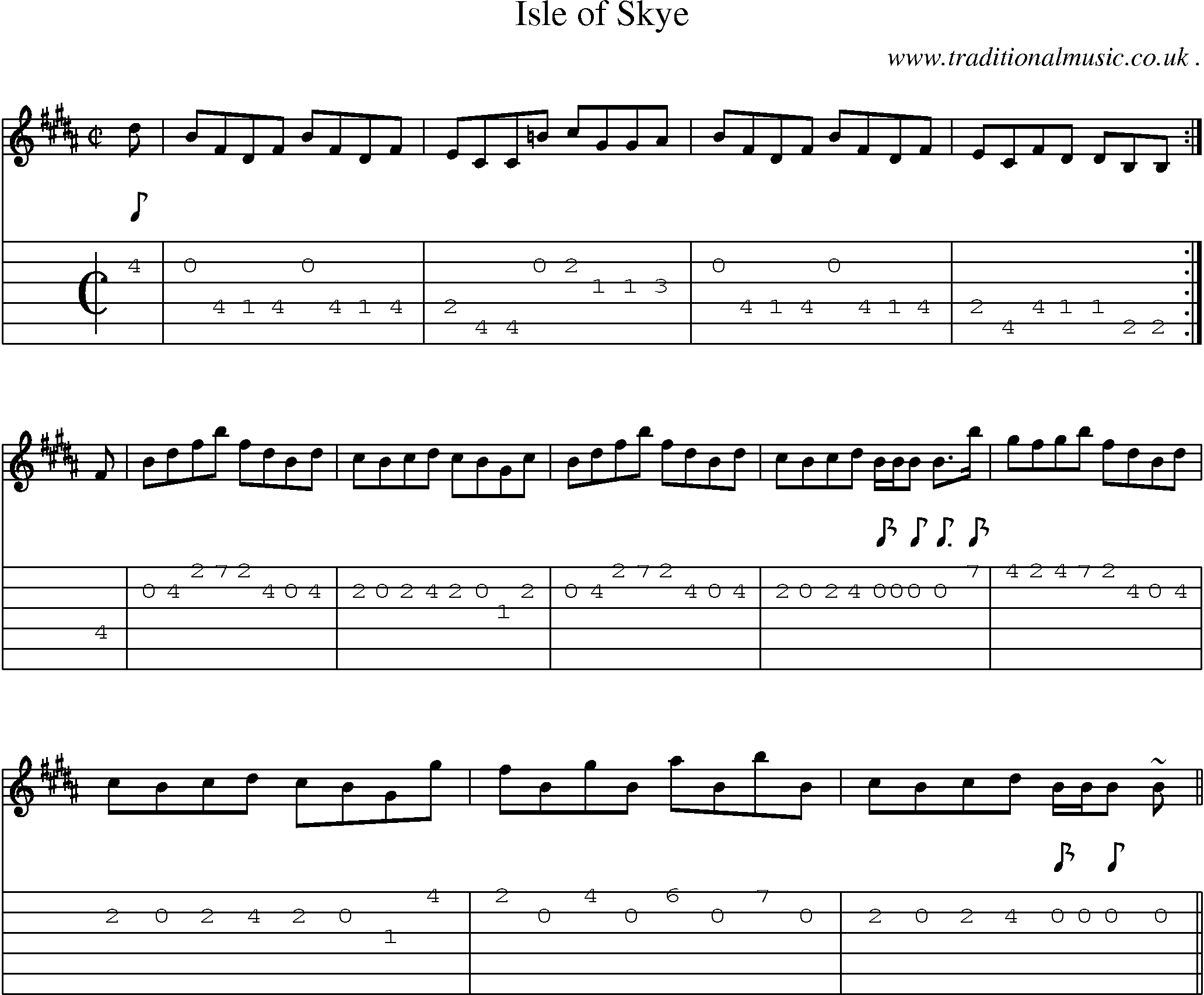 Sheet-music  score, Chords and Guitar Tabs for Isle Of Skye 