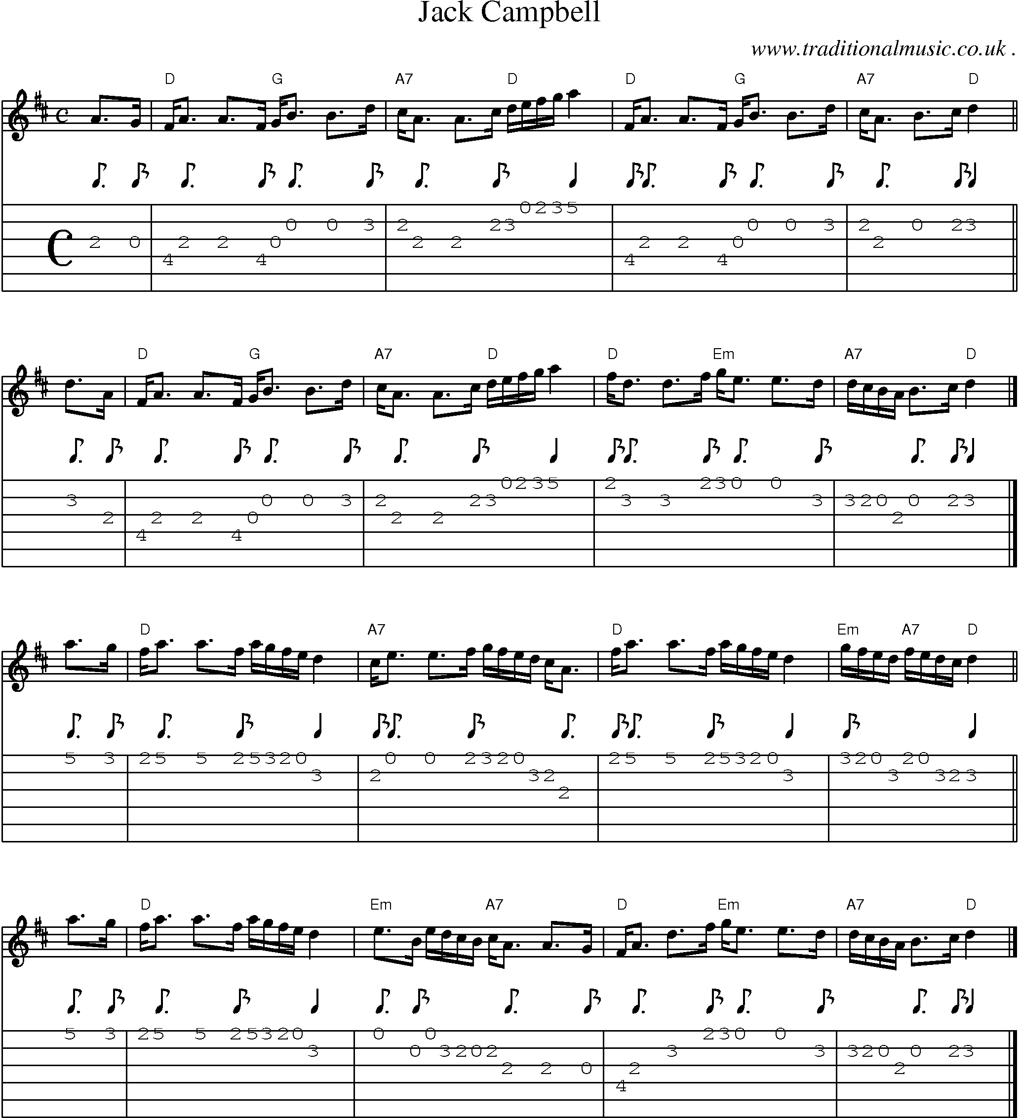 Sheet-music  score, Chords and Guitar Tabs for Jack Campbell