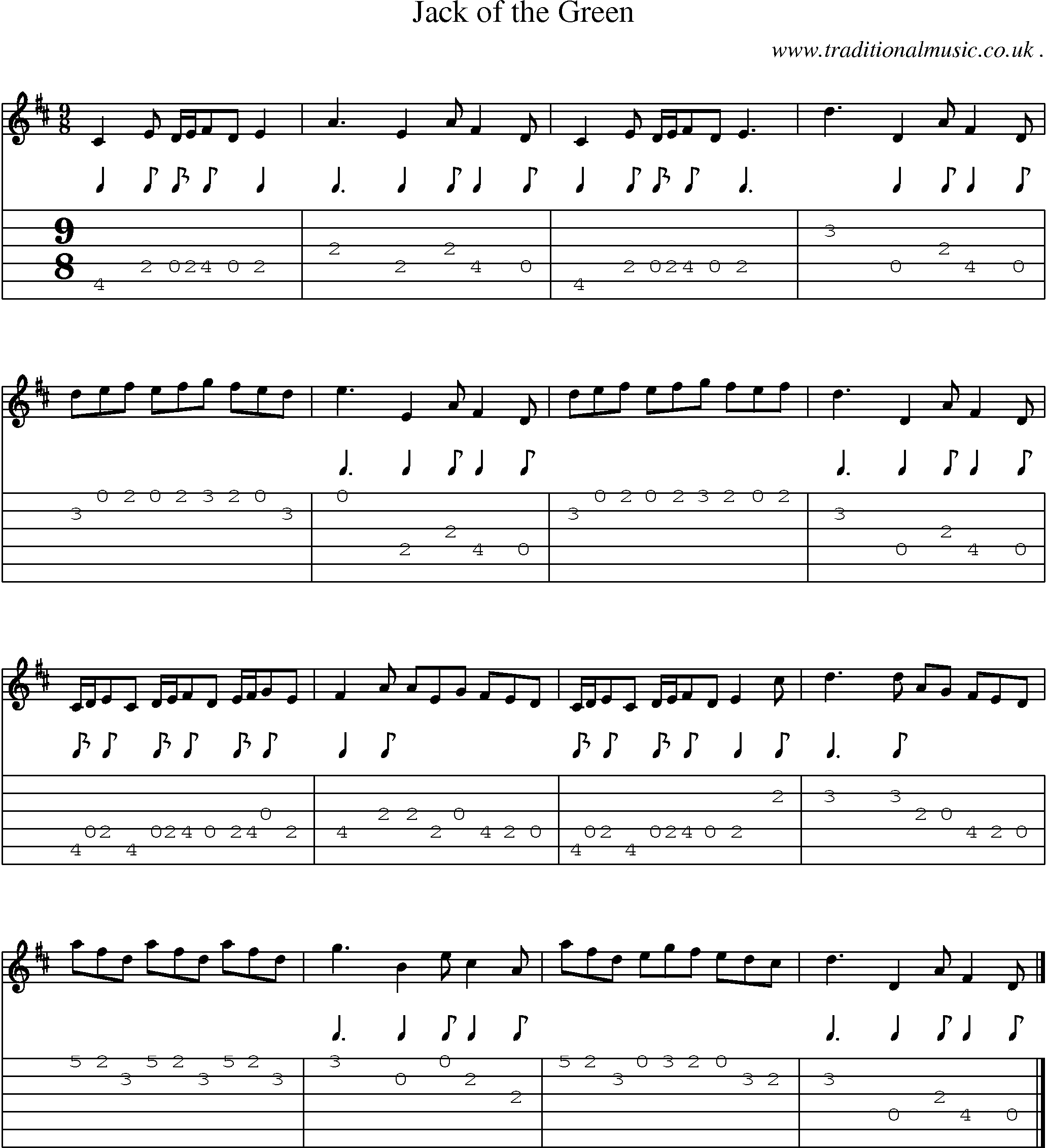 Sheet-music  score, Chords and Guitar Tabs for Jack Of The Green