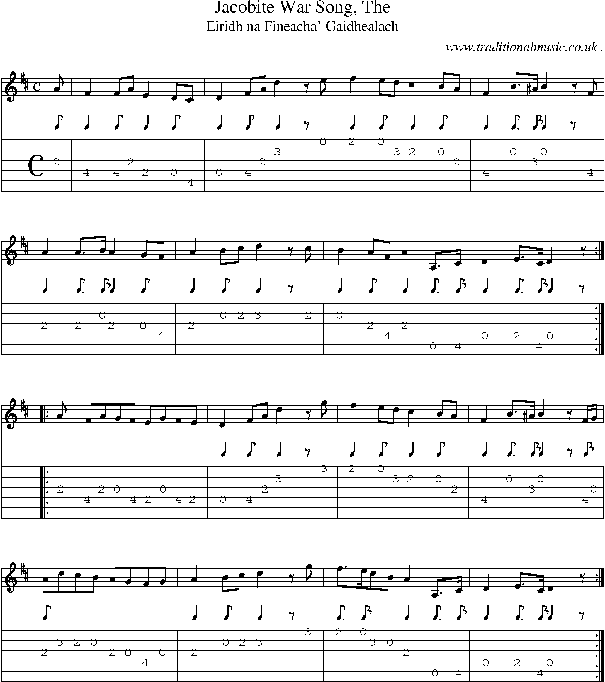 Sheet-music  score, Chords and Guitar Tabs for Jacobite War Song The