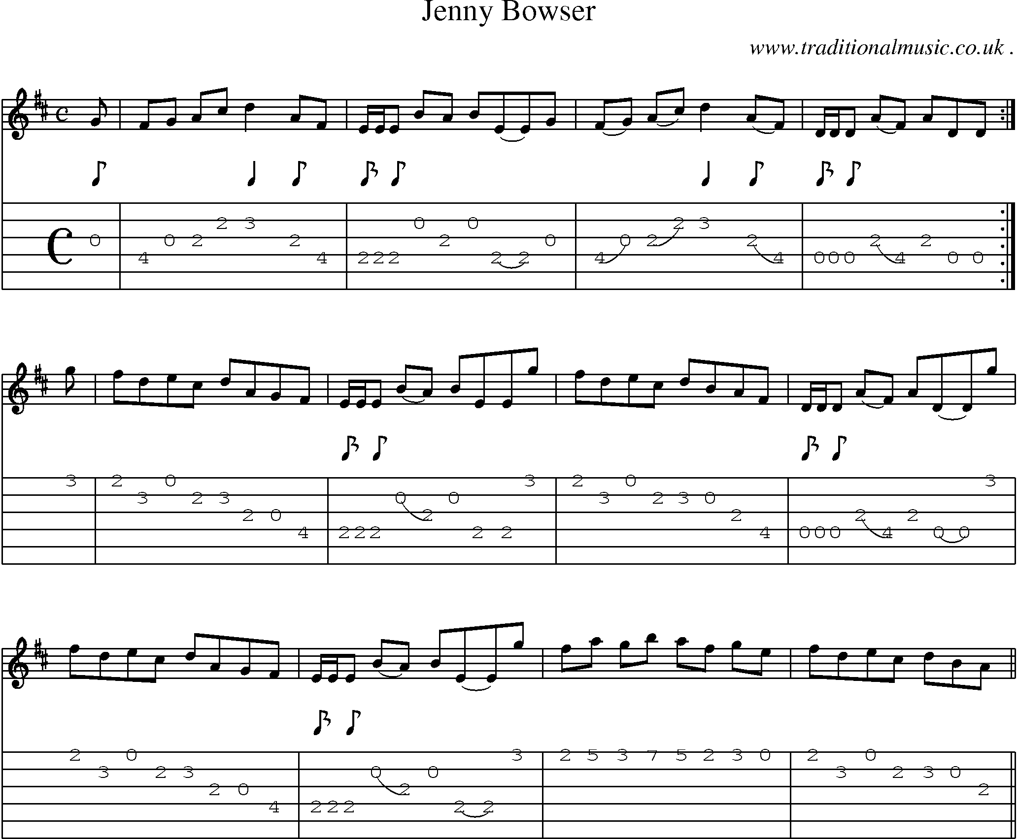 Sheet-music  score, Chords and Guitar Tabs for Jenny Bowser