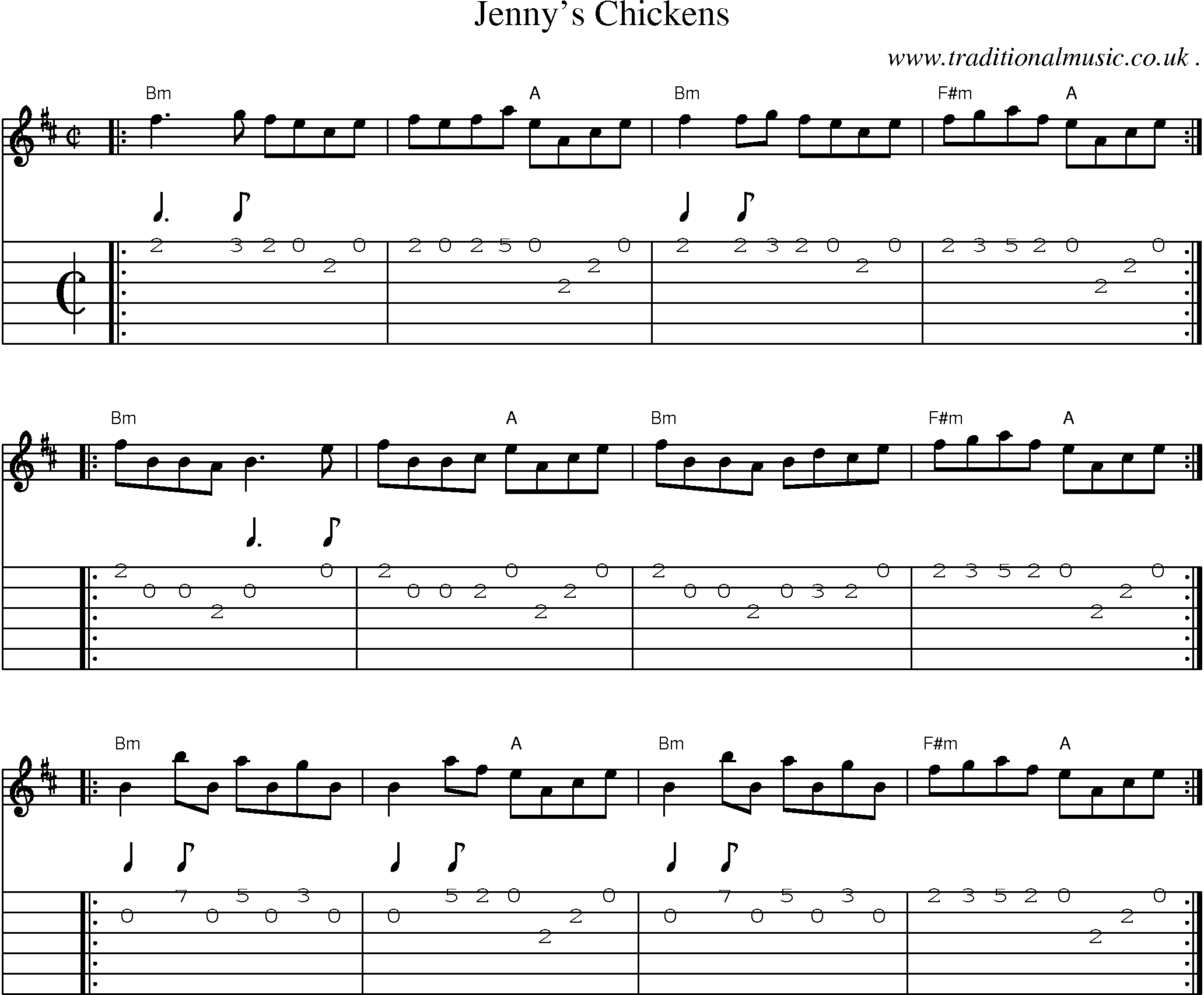 Sheet-music  score, Chords and Guitar Tabs for Jennys Chickens