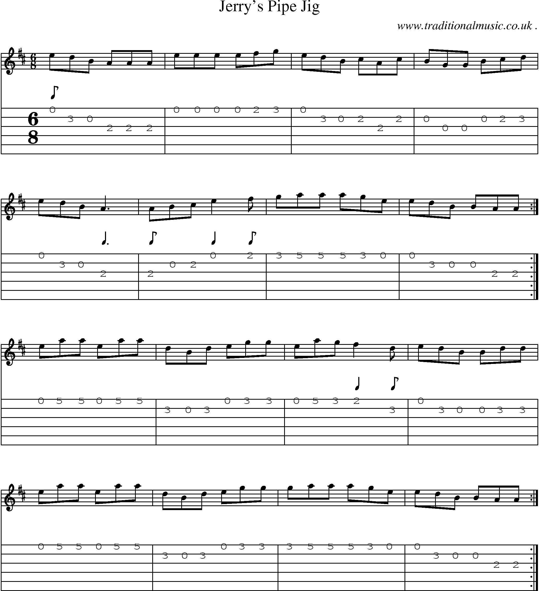 Sheet-music  score, Chords and Guitar Tabs for Jerrys Pipe Jig
