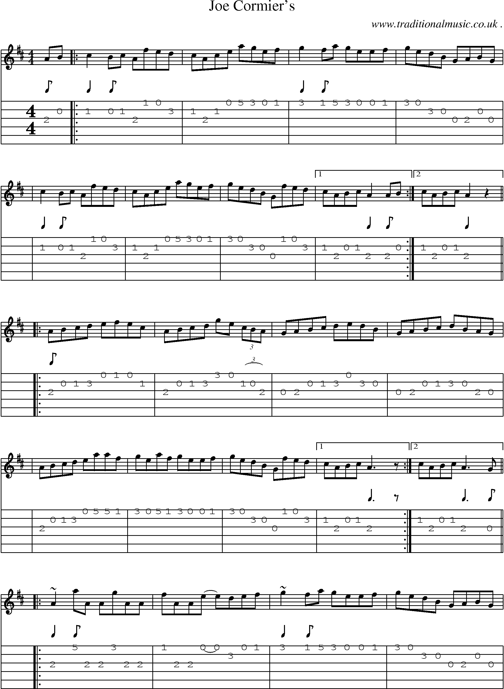 Sheet-music  score, Chords and Guitar Tabs for Joe Cormiers