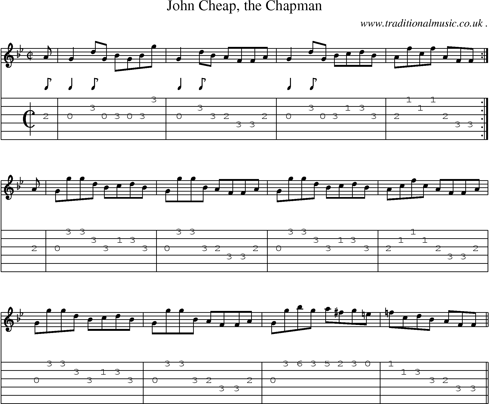 Sheet-music  score, Chords and Guitar Tabs for John Cheap The Chapman