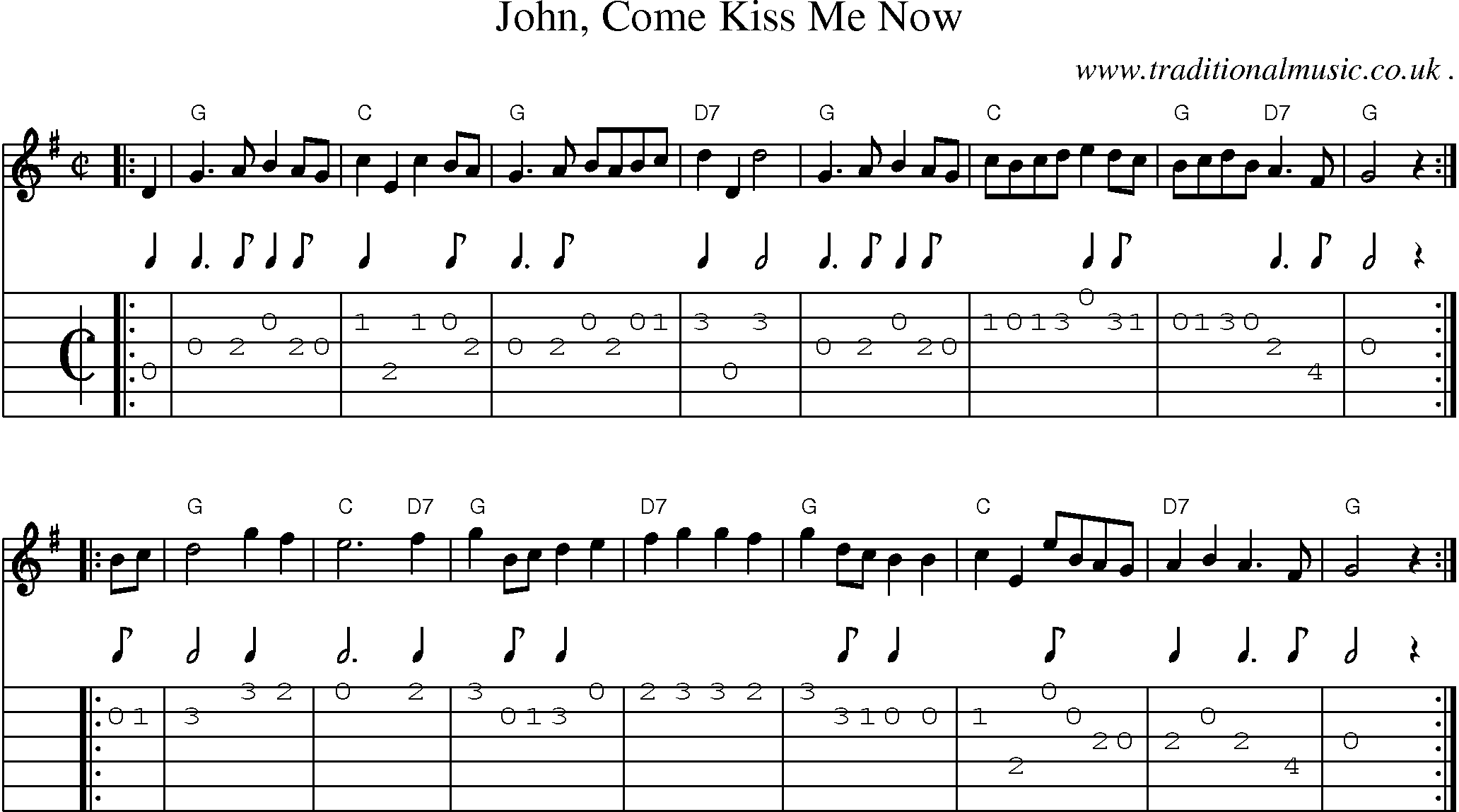 Sheet-music  score, Chords and Guitar Tabs for John Come Kiss Me Now