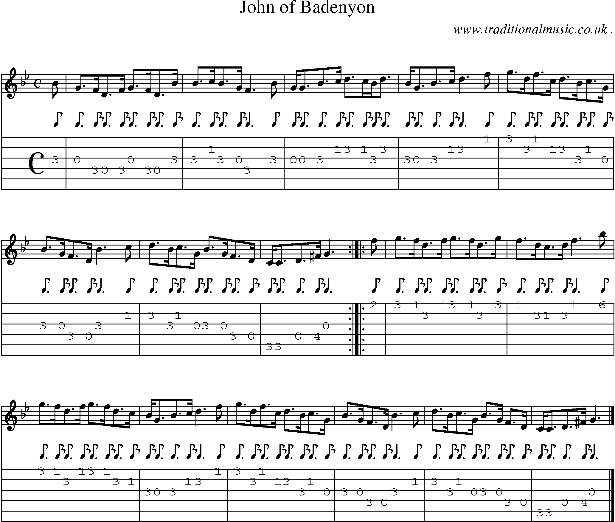 Sheet-music  score, Chords and Guitar Tabs for John Of Badenyon