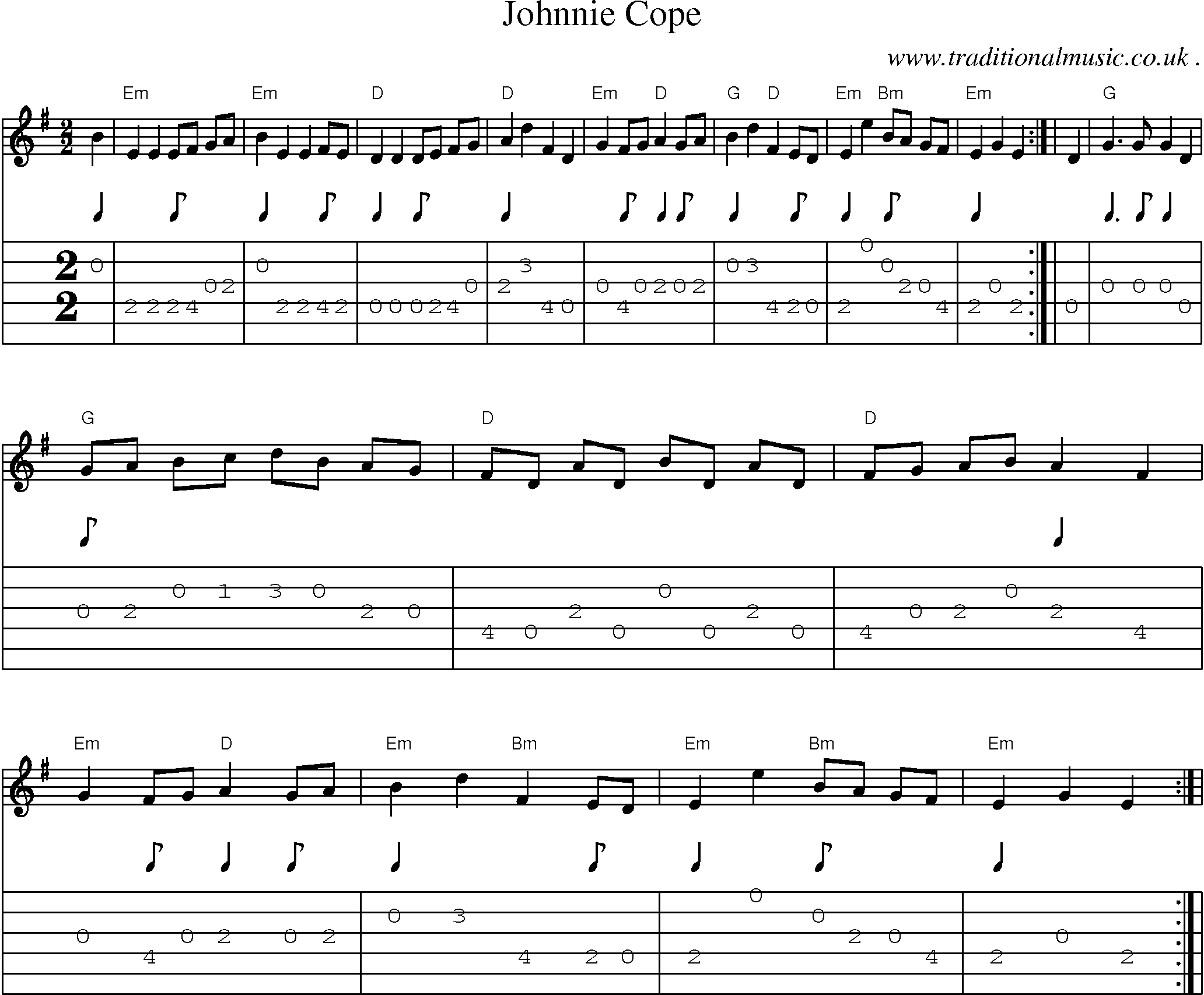 Sheet-music  score, Chords and Guitar Tabs for Johnnie Cope