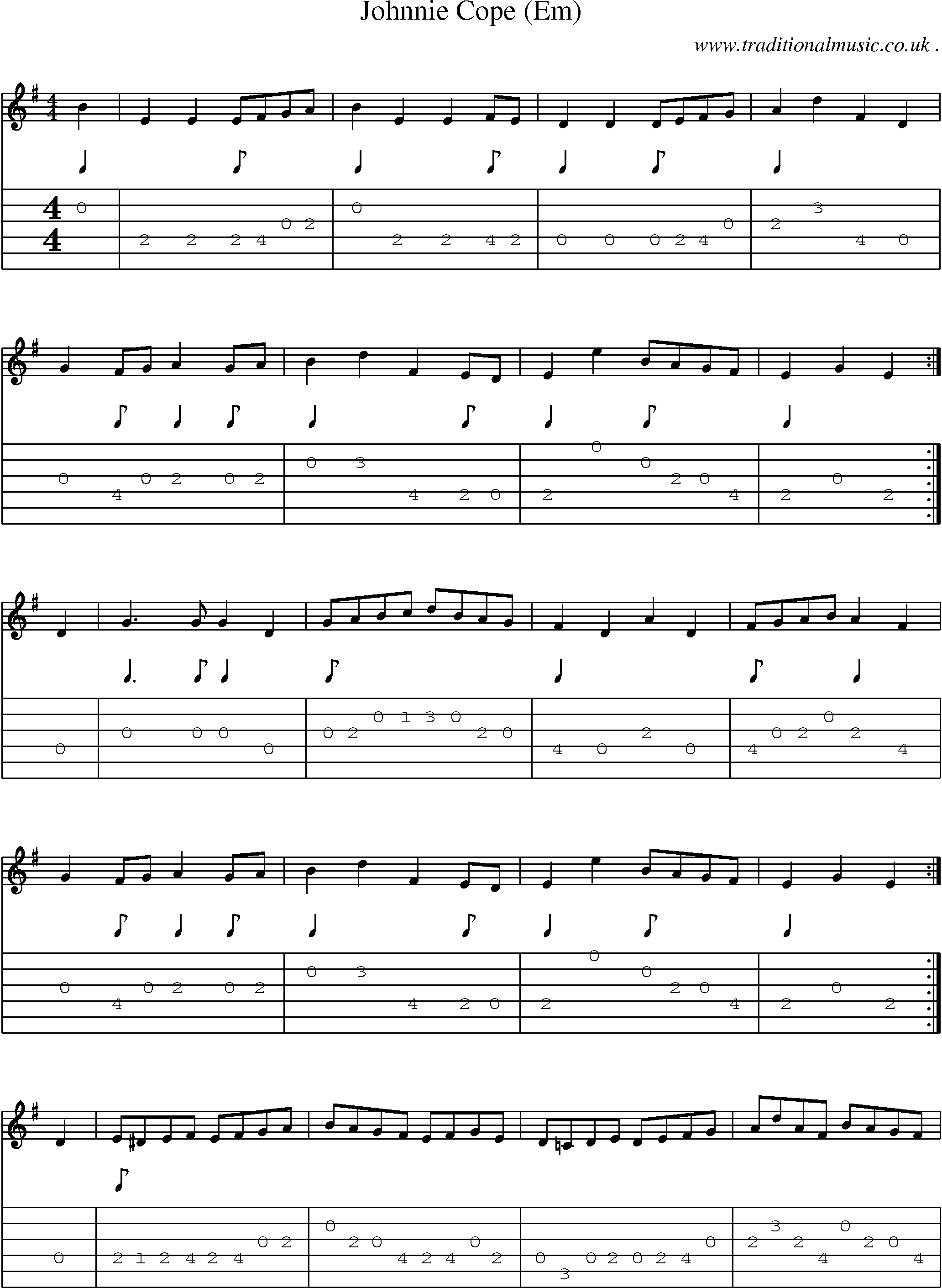 Sheet-music  score, Chords and Guitar Tabs for Johnnie Cope Em