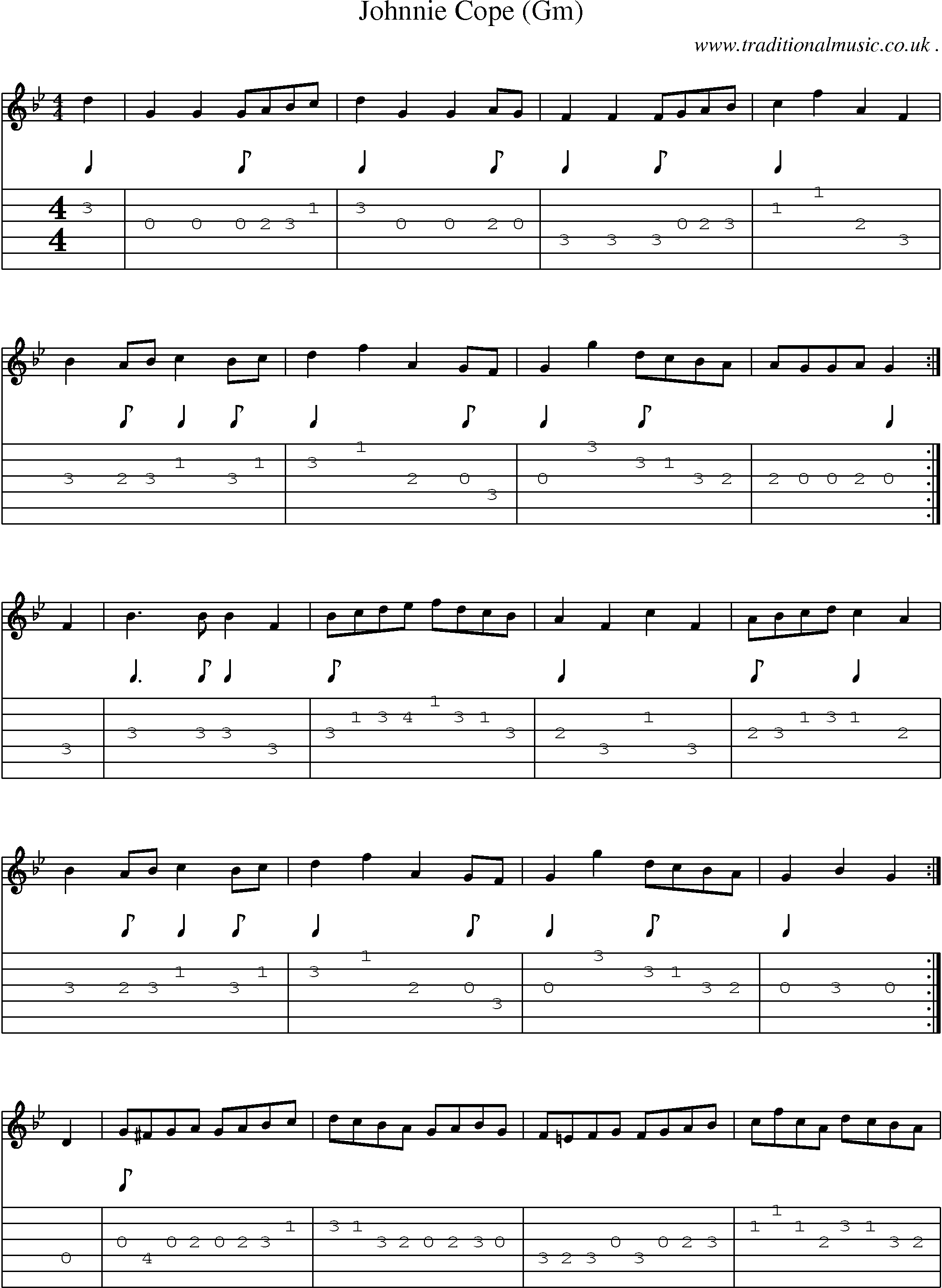 Sheet-music  score, Chords and Guitar Tabs for Johnnie Cope Gm