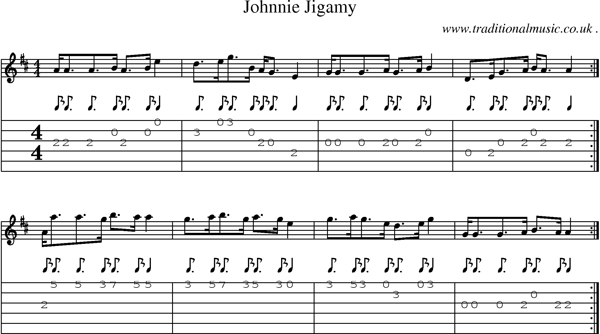 Sheet-music  score, Chords and Guitar Tabs for Johnnie Jigamy