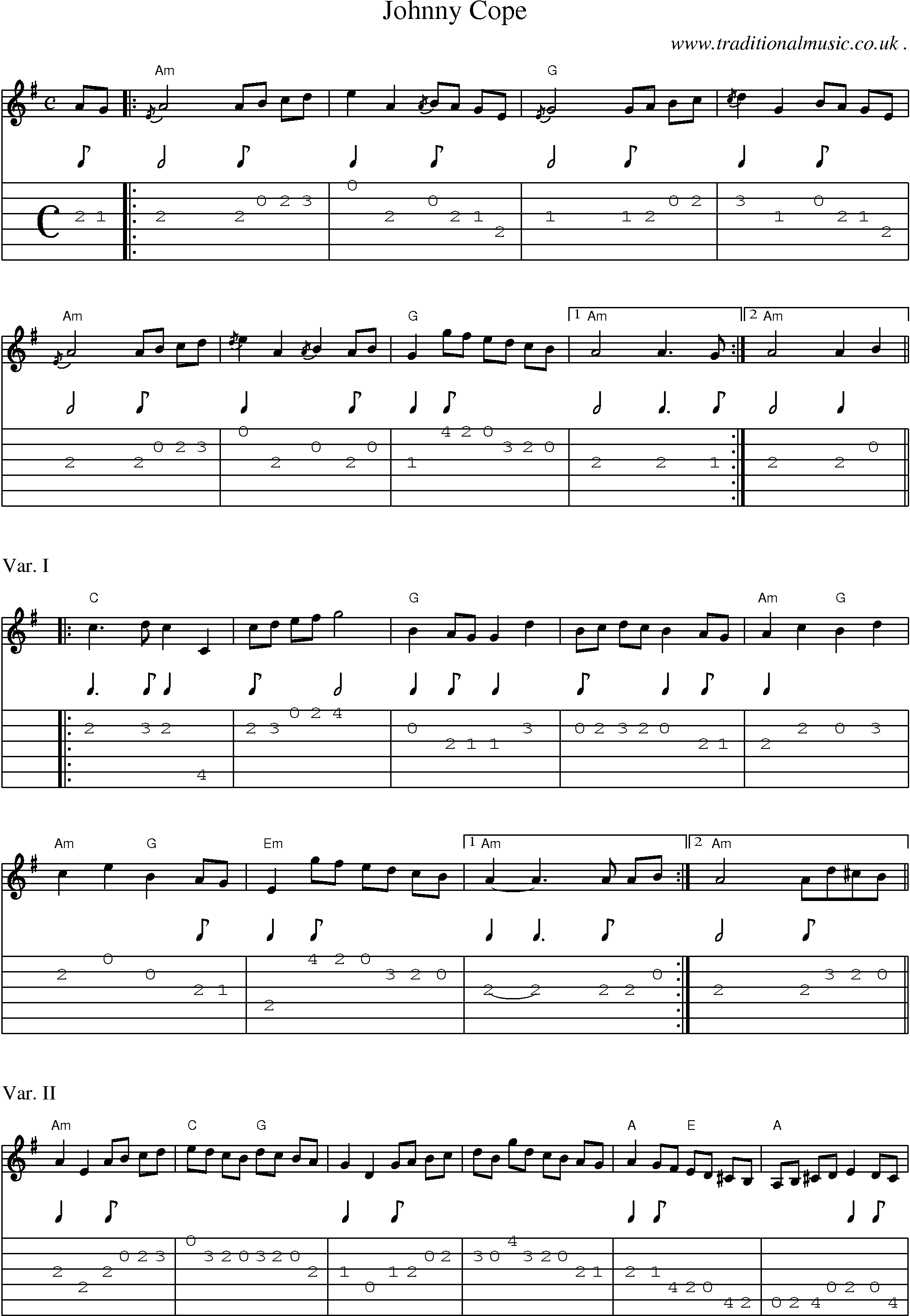 Sheet-music  score, Chords and Guitar Tabs for Johnny Cope
