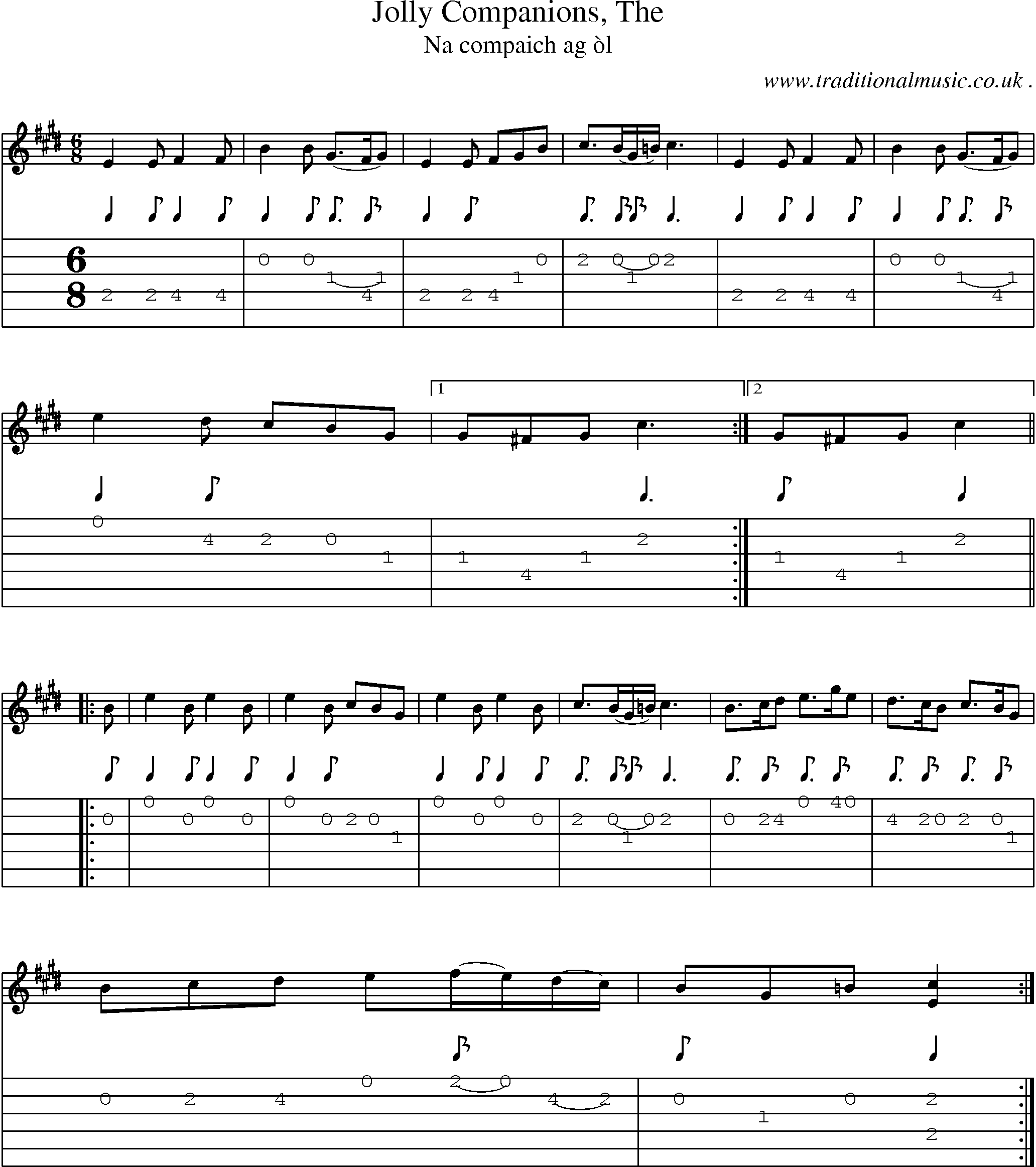 Sheet-music  score, Chords and Guitar Tabs for Jolly Companions The