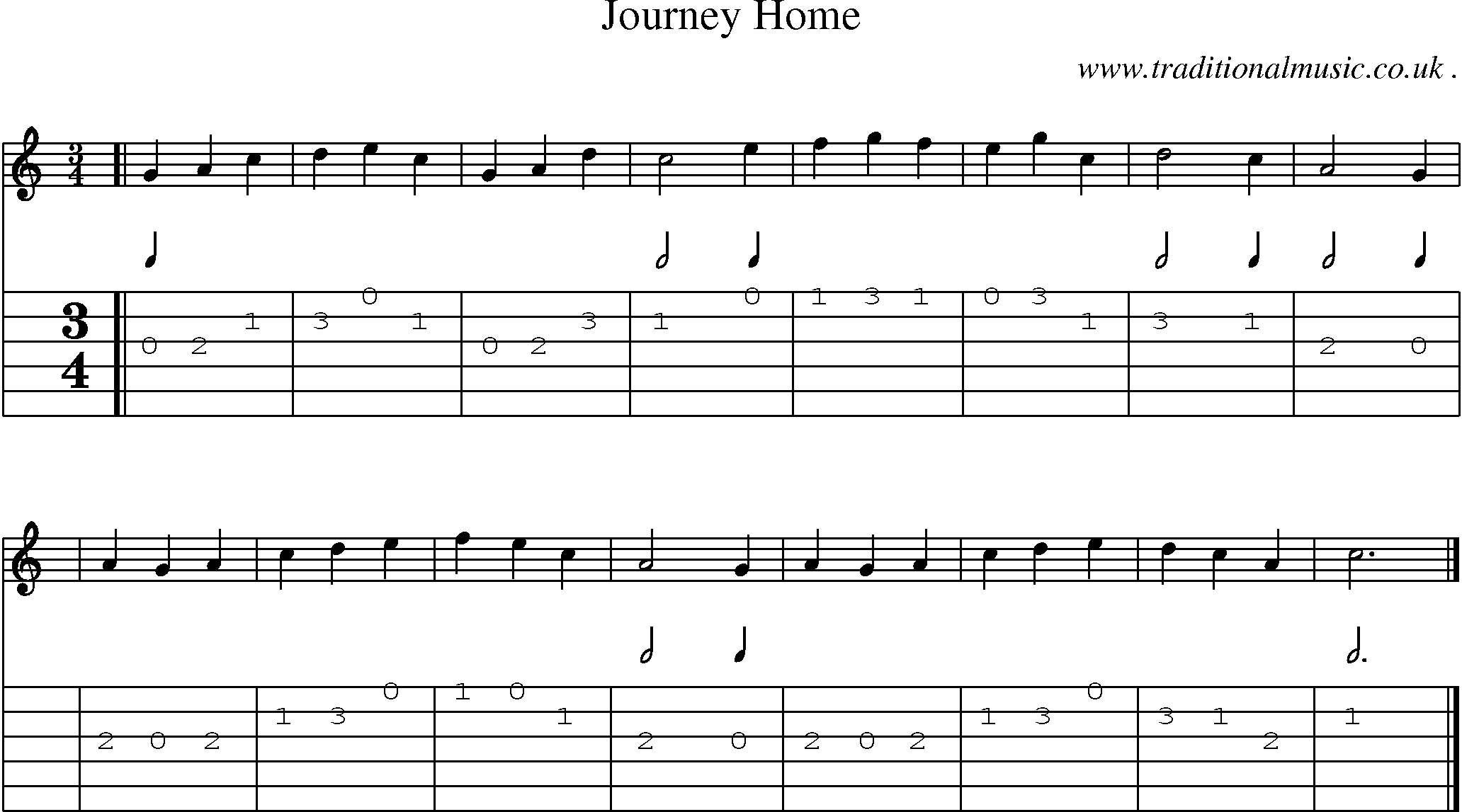 Sheet-music  score, Chords and Guitar Tabs for Journey Home
