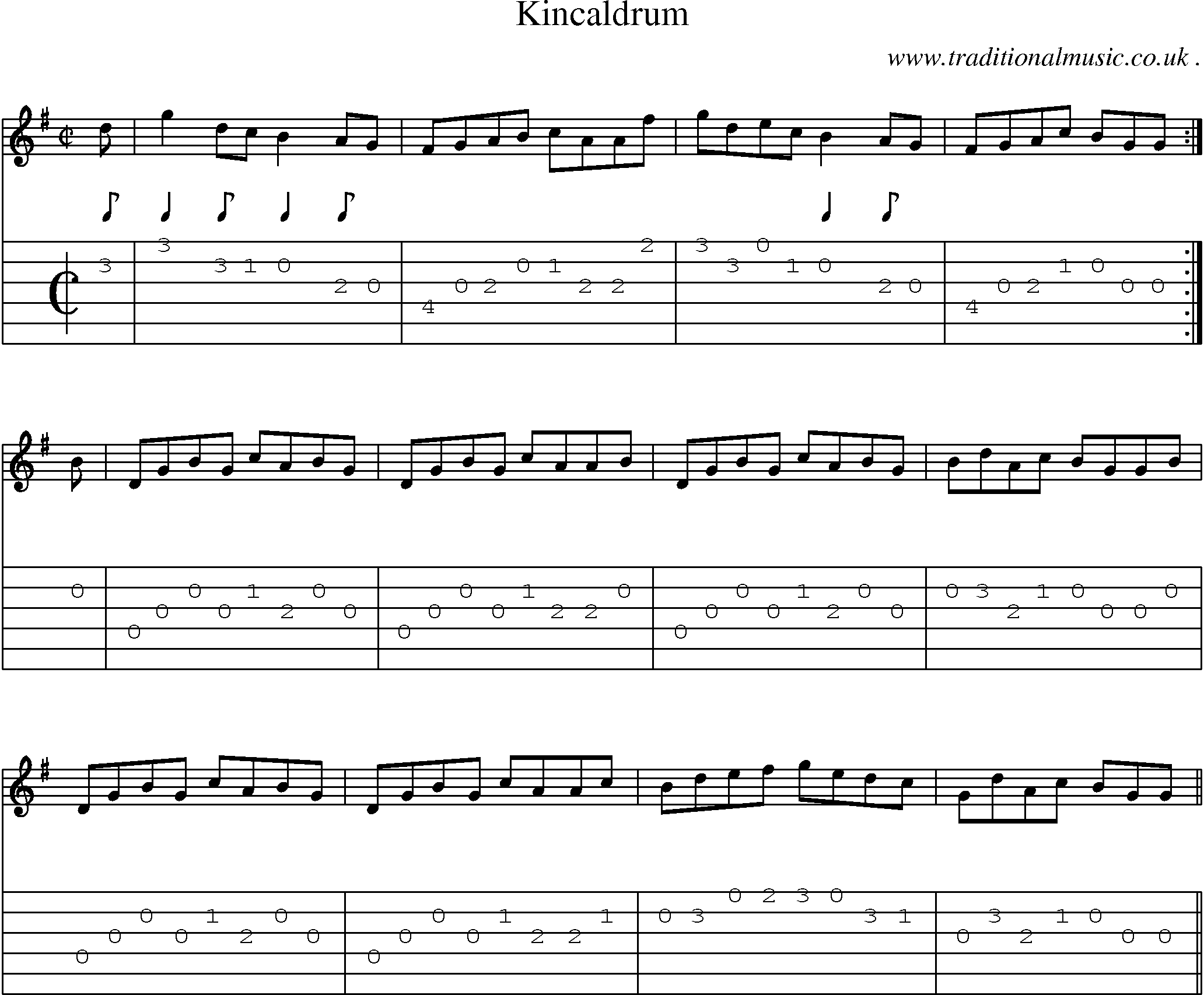 Sheet-music  score, Chords and Guitar Tabs for Kincaldrum