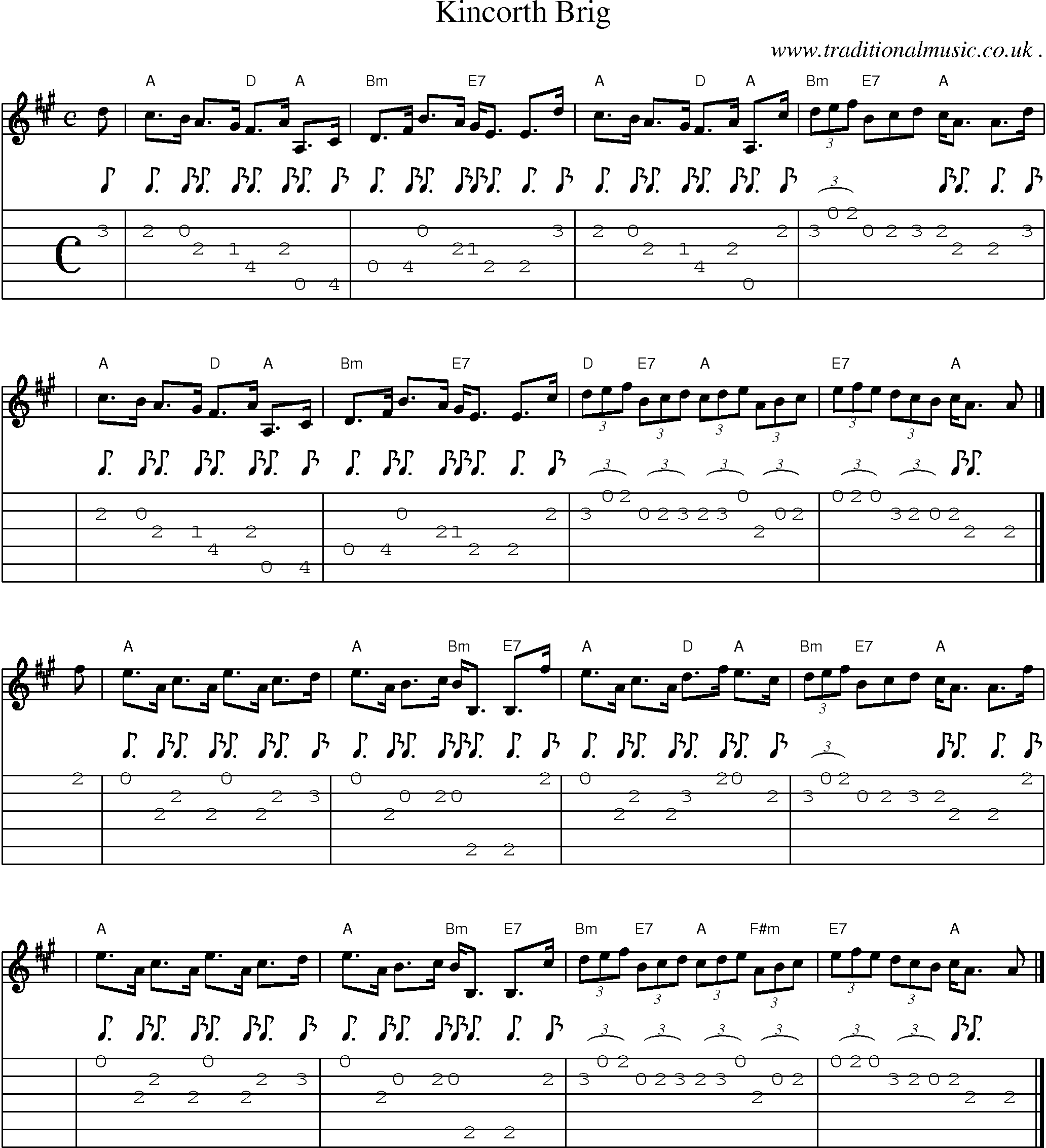 Sheet-music  score, Chords and Guitar Tabs for Kincorth Brig
