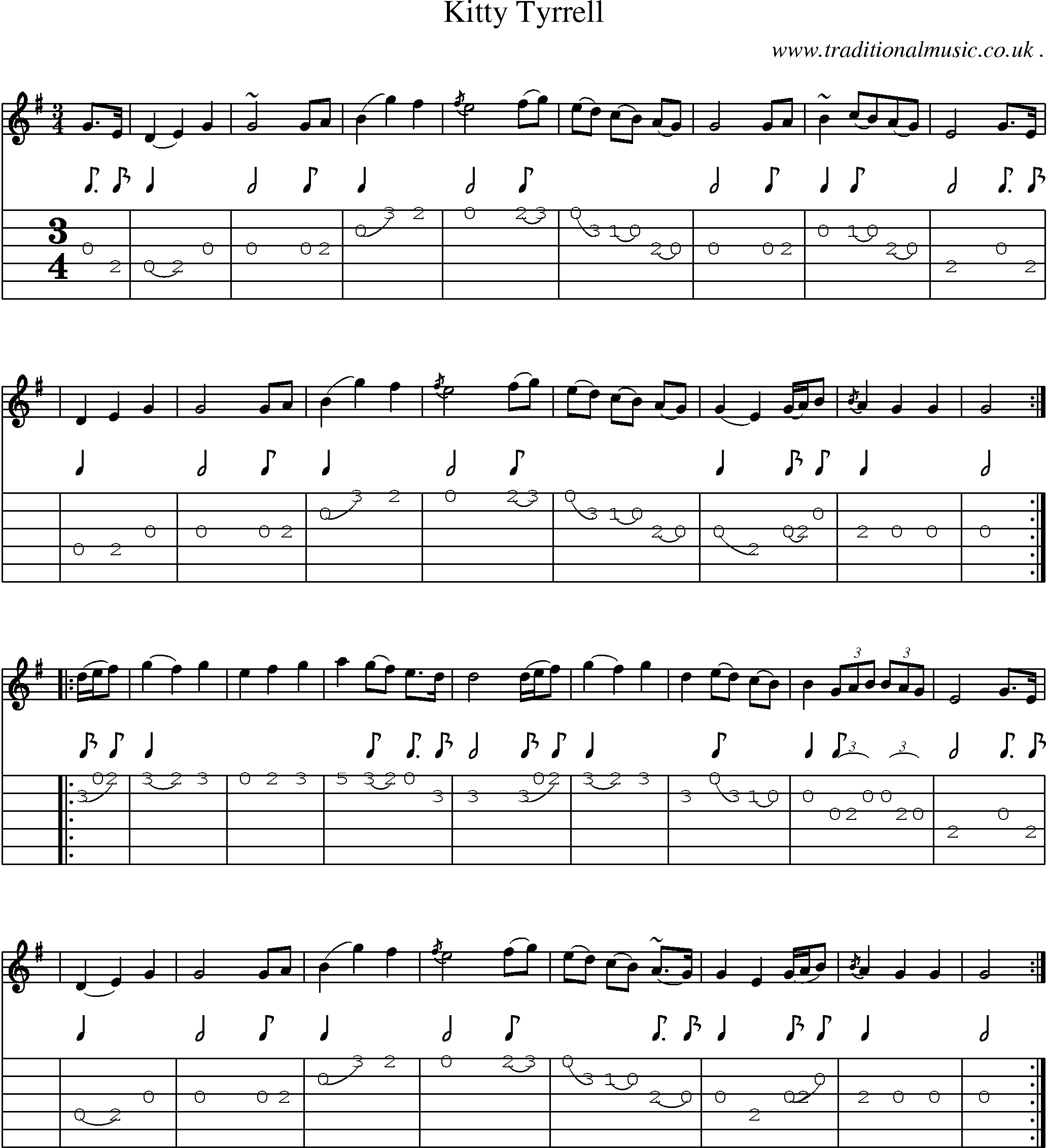 Sheet-music  score, Chords and Guitar Tabs for Kitty Tyrrell
