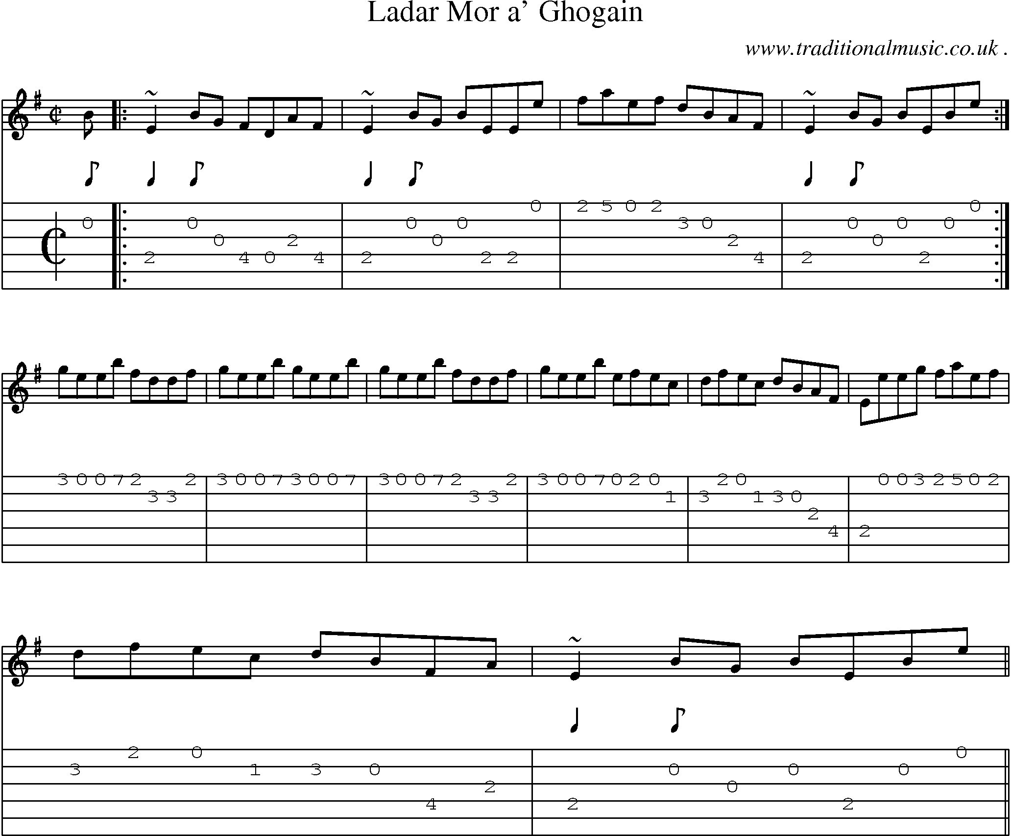 Sheet-music  score, Chords and Guitar Tabs for Ladar Mor A Ghogain