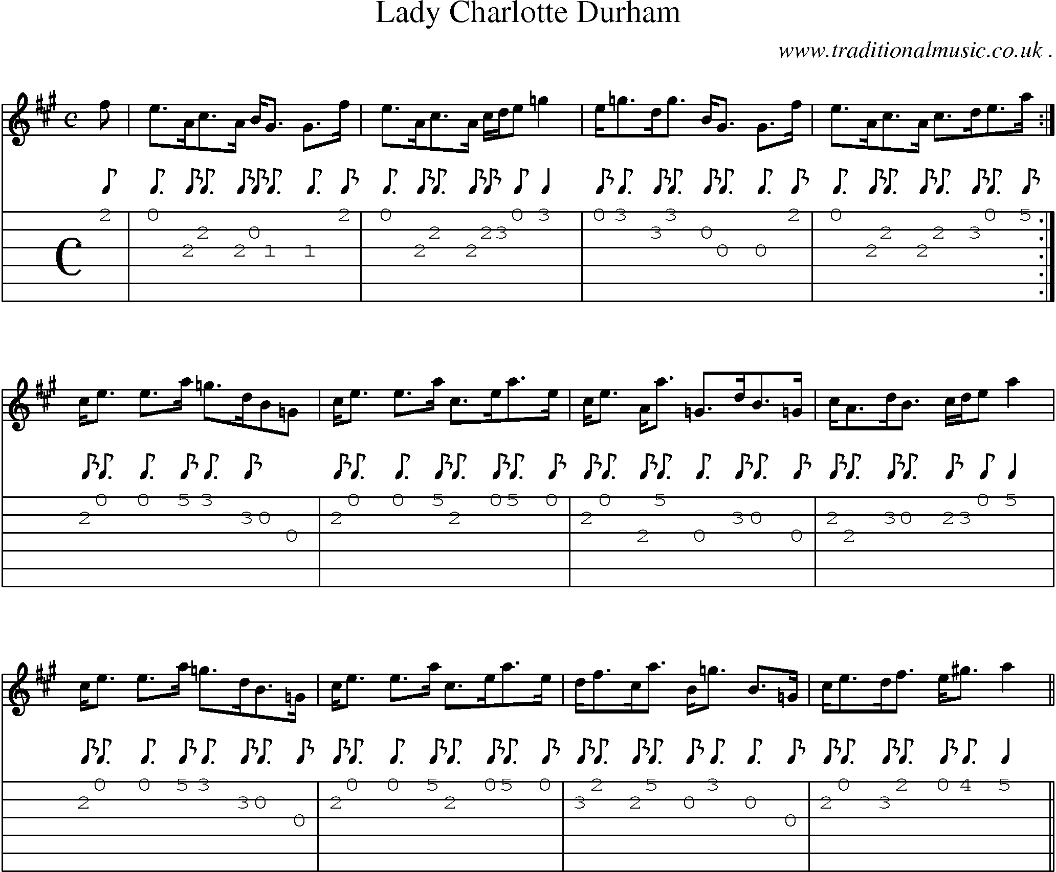 Sheet-music  score, Chords and Guitar Tabs for Lady Charlotte Durham 