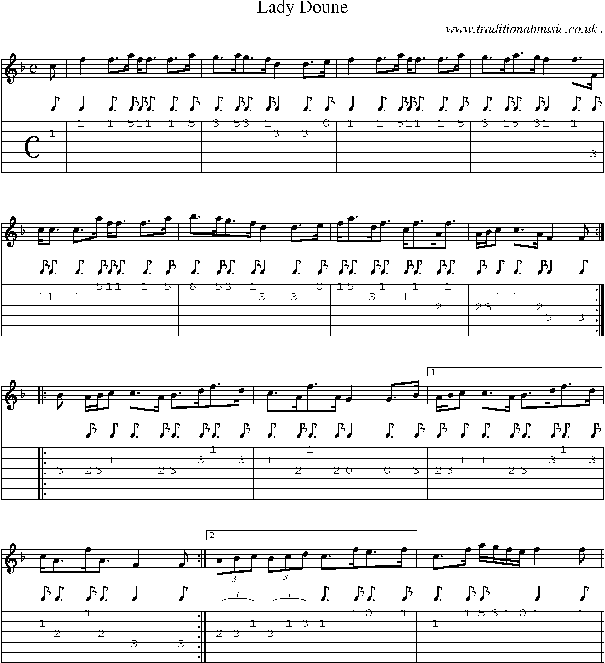 Sheet-music  score, Chords and Guitar Tabs for Lady Doune
