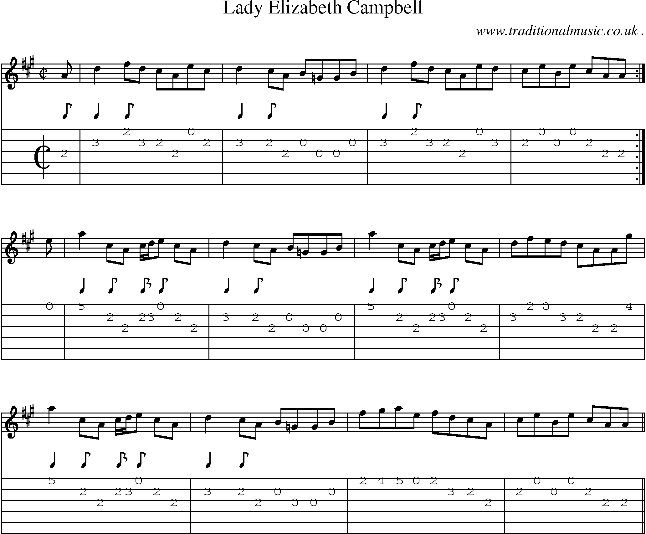 Sheet-music  score, Chords and Guitar Tabs for Lady Elizabeth Campbell