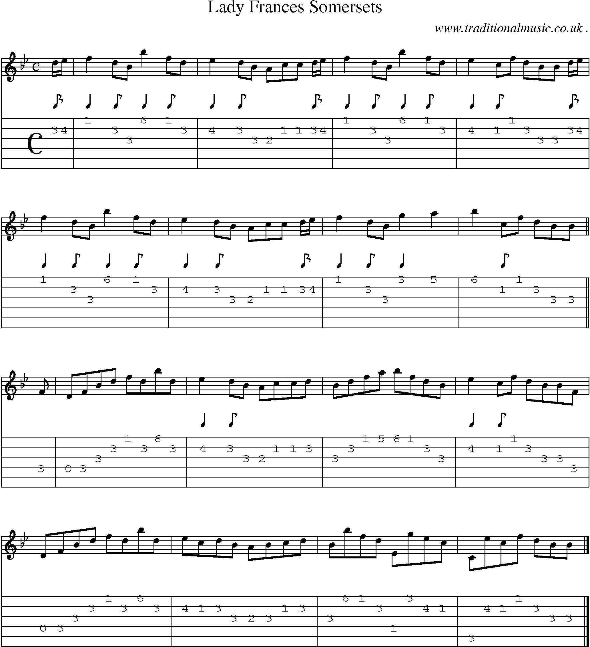 Sheet-music  score, Chords and Guitar Tabs for Lady Frances Somersets