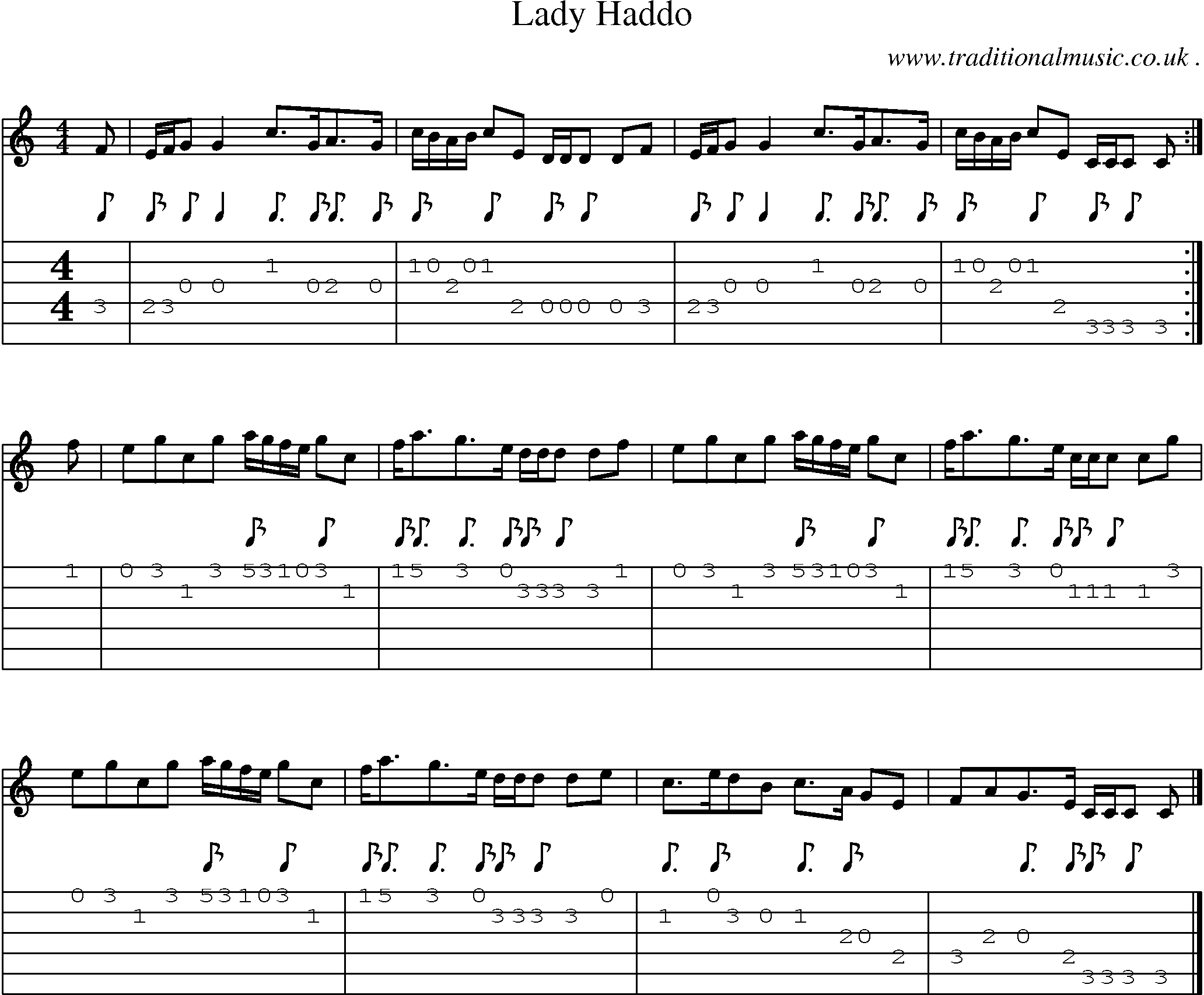 Sheet-music  score, Chords and Guitar Tabs for Lady Haddo