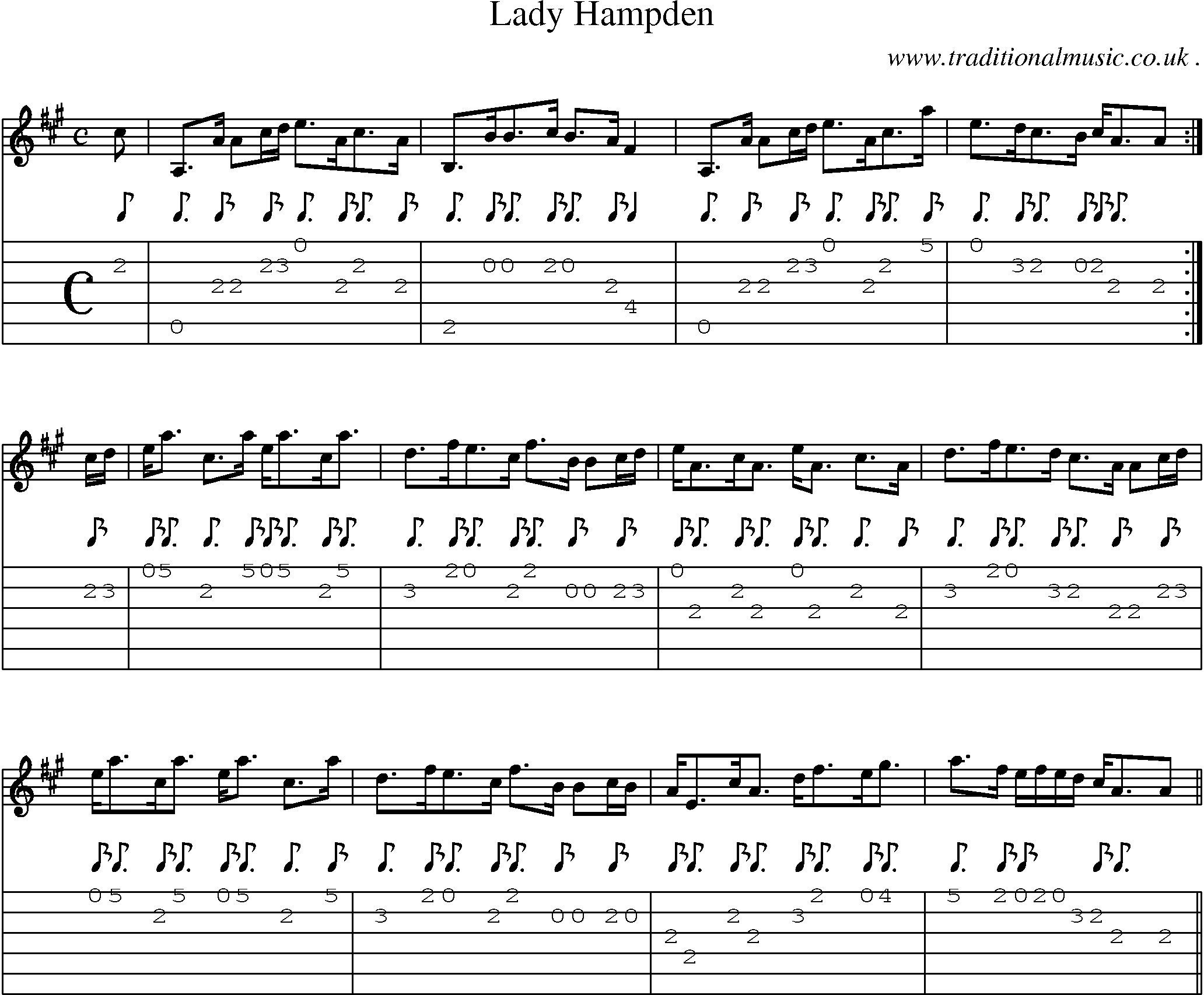 Sheet-music  score, Chords and Guitar Tabs for Lady Hampden