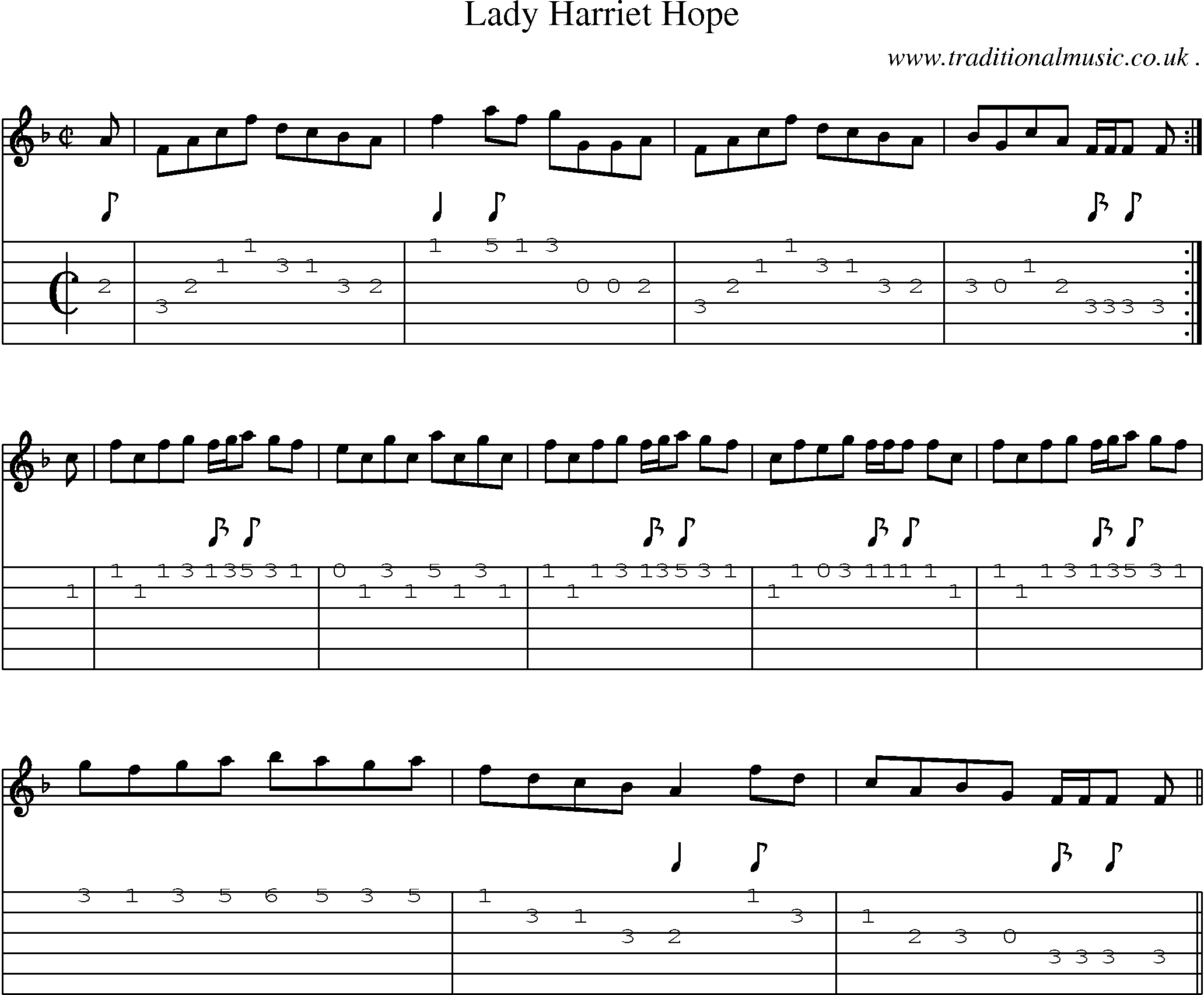 Sheet-music  score, Chords and Guitar Tabs for Lady Harriet Hope
