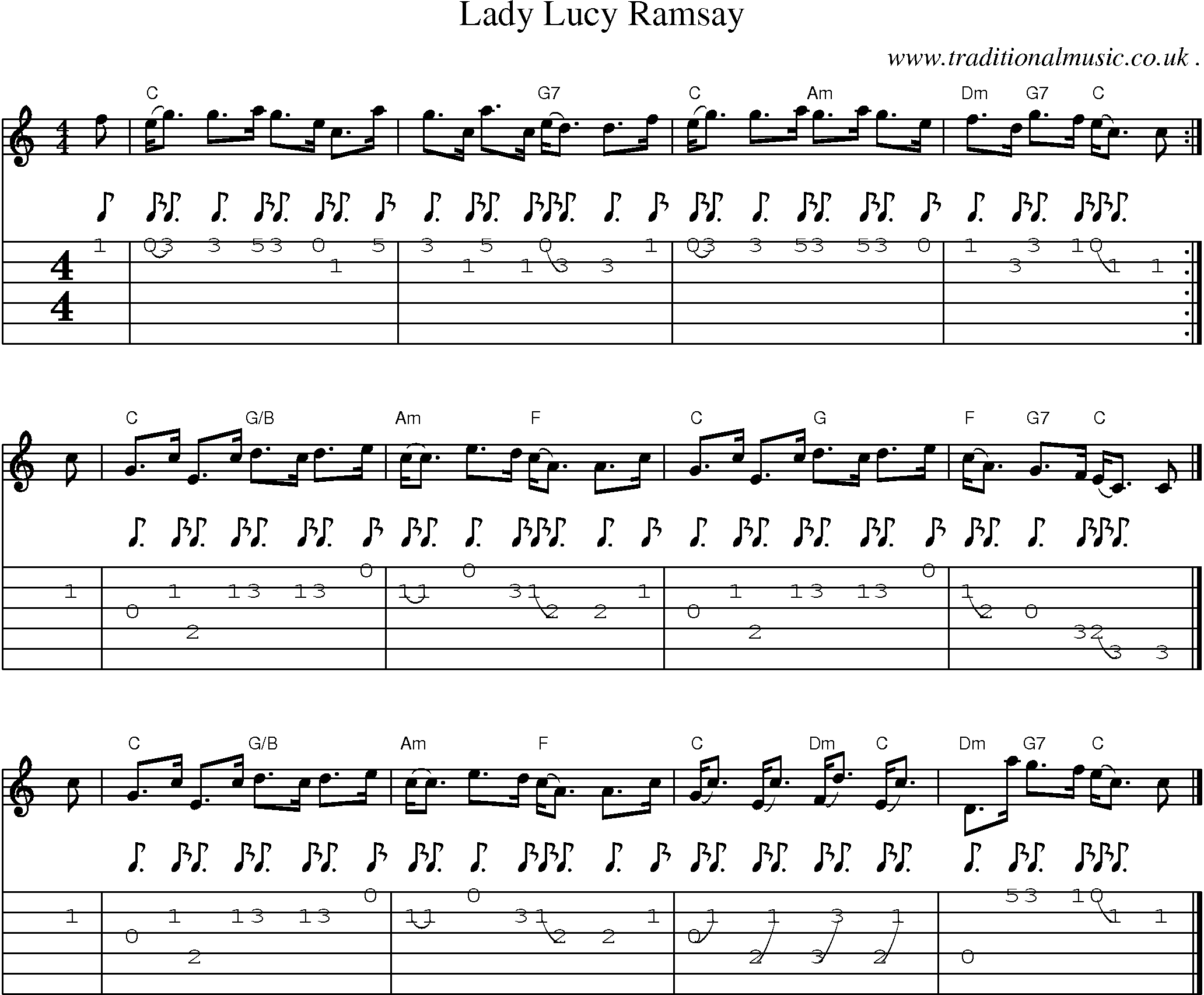 Sheet-music  score, Chords and Guitar Tabs for Lady Lucy Ramsay