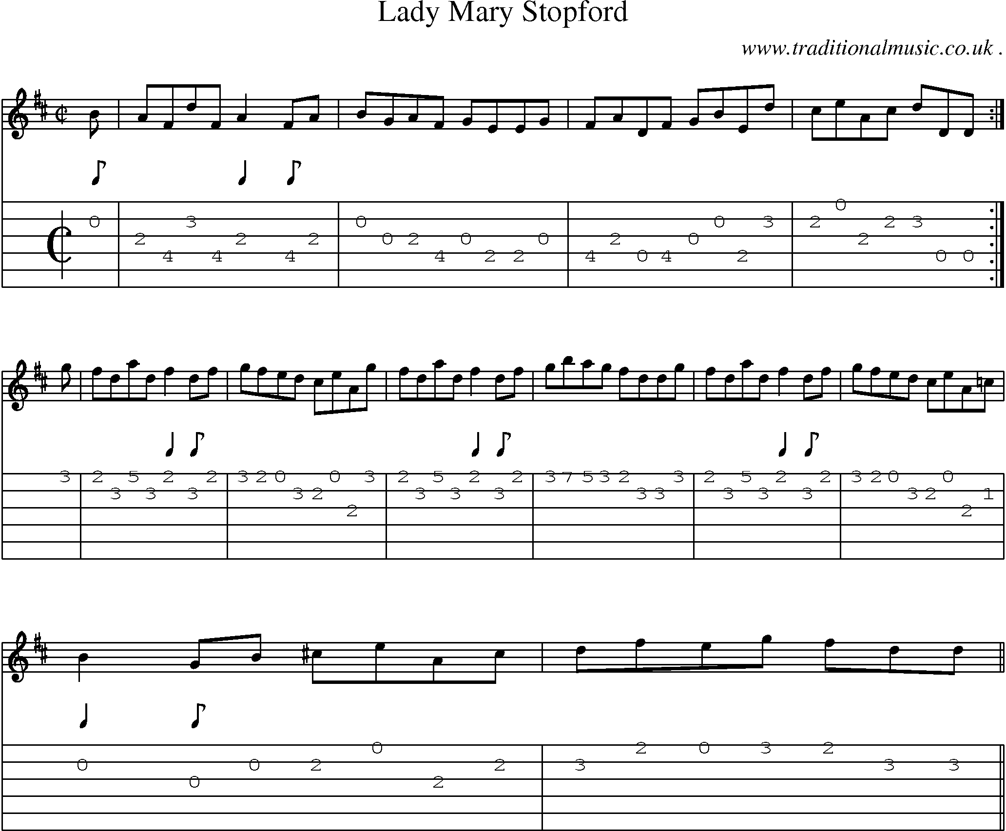 Sheet-music  score, Chords and Guitar Tabs for Lady Mary Stopford