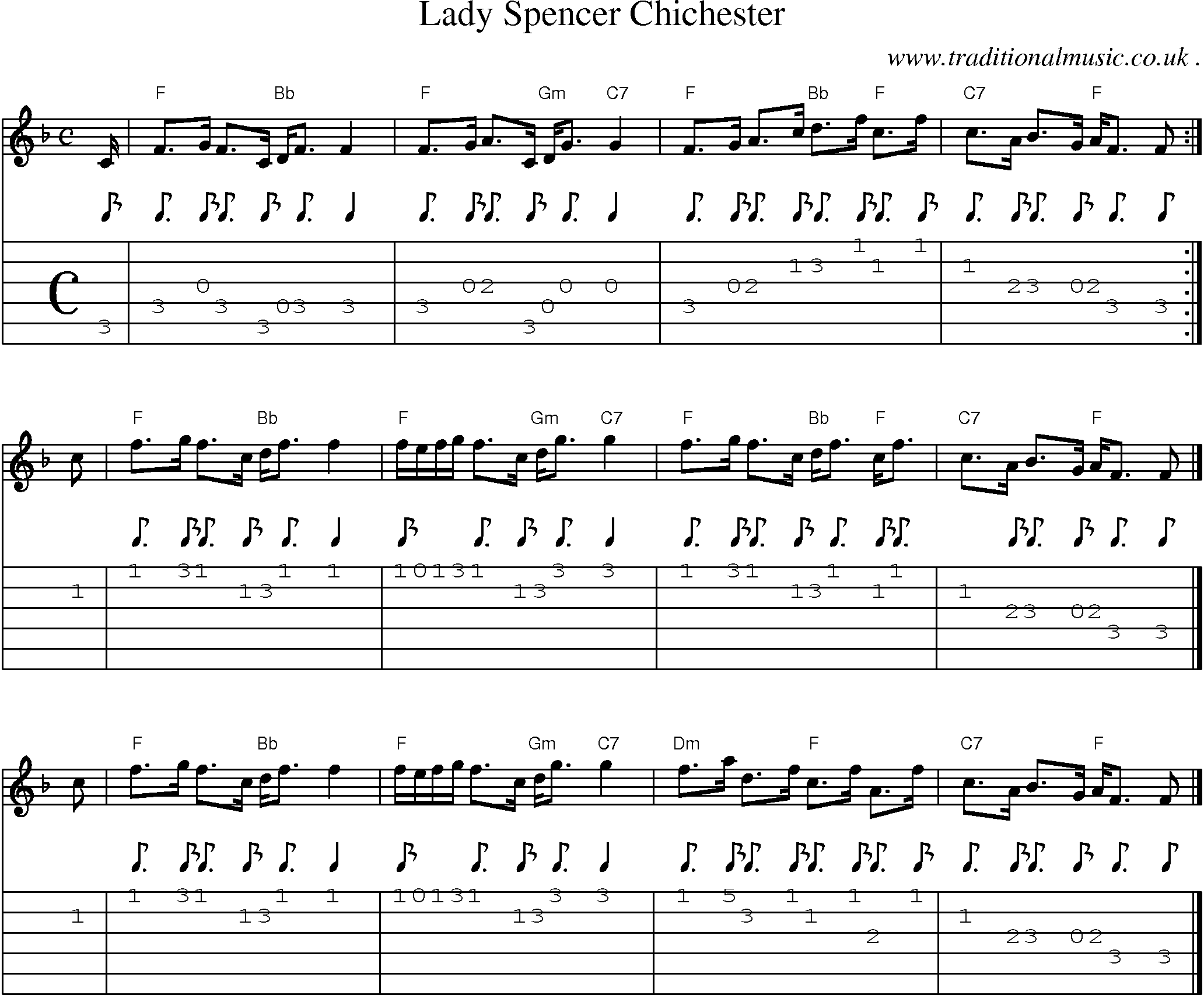 Sheet-music  score, Chords and Guitar Tabs for Lady Spencer Chichester